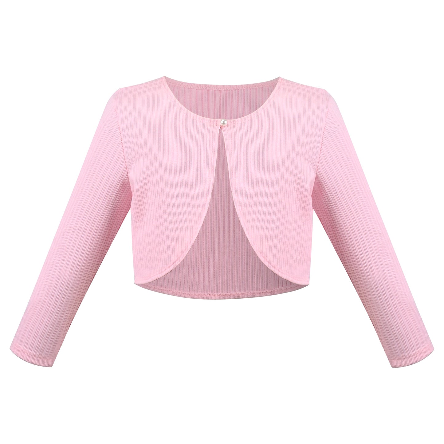 Girls Bolero Shrug Cropped Cardigan Long Sleeve Button Knit Sweater Black Pink