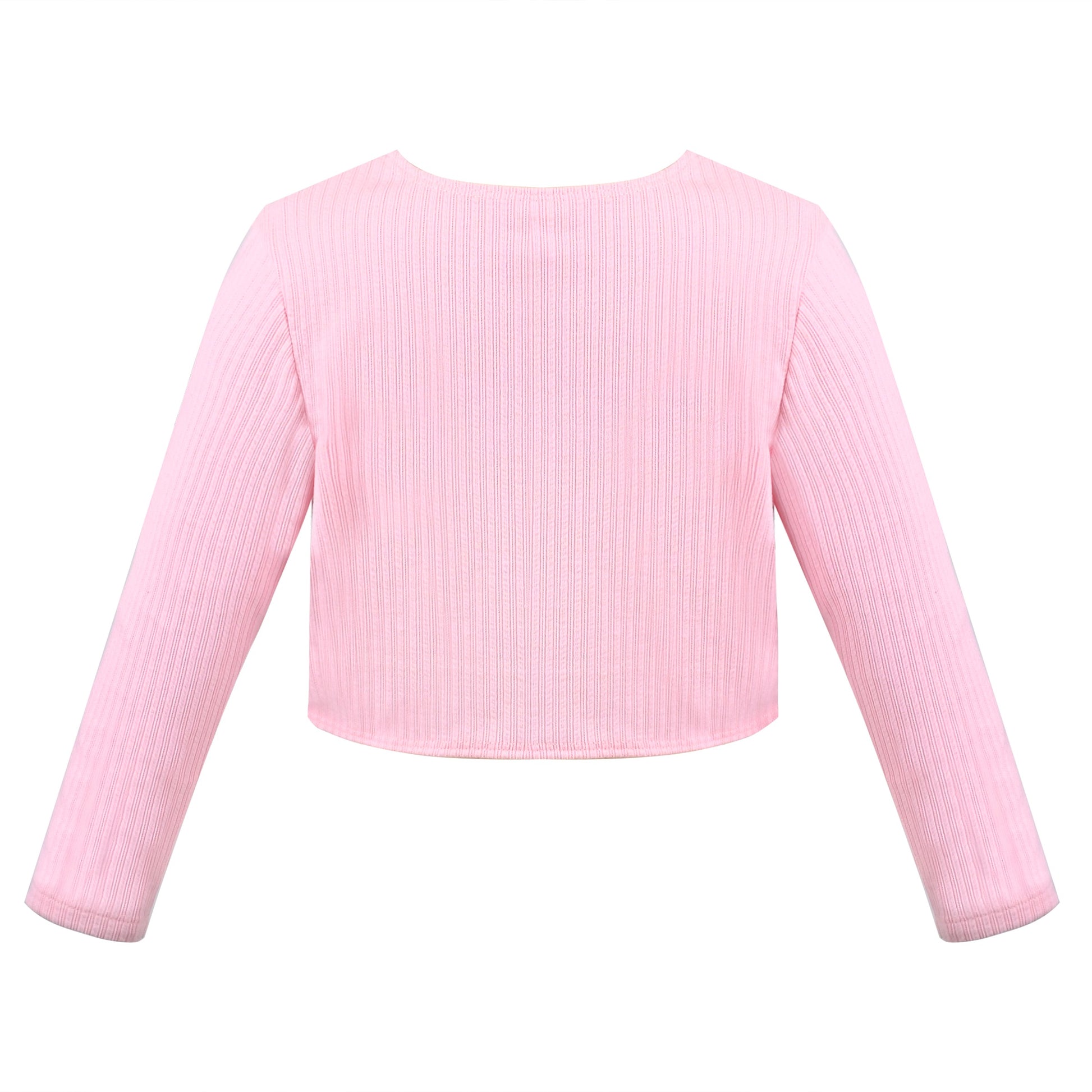 Girls Bolero Shrug Cropped Cardigan Long Sleeve Button Knit Sweater Black Pink
