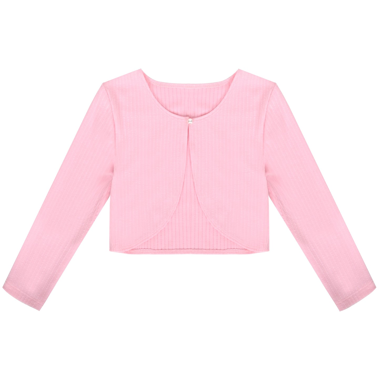 Girls Bolero Shrug Cropped Cardigan Long Sleeve Button Knit Sweater Black Pink