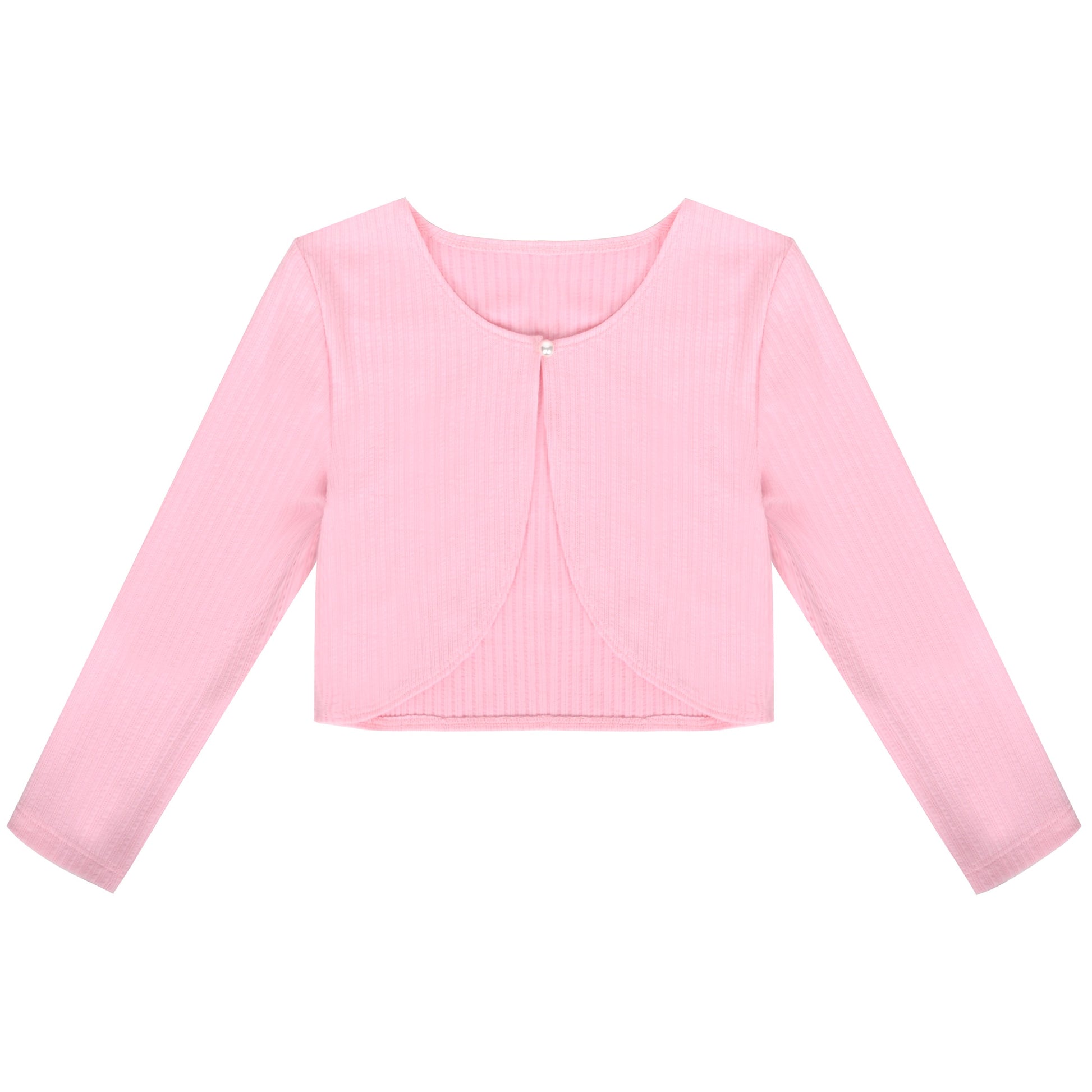 Girls Bolero Shrug Cropped Cardigan Long Sleeve Button Knit Sweater Black Pink