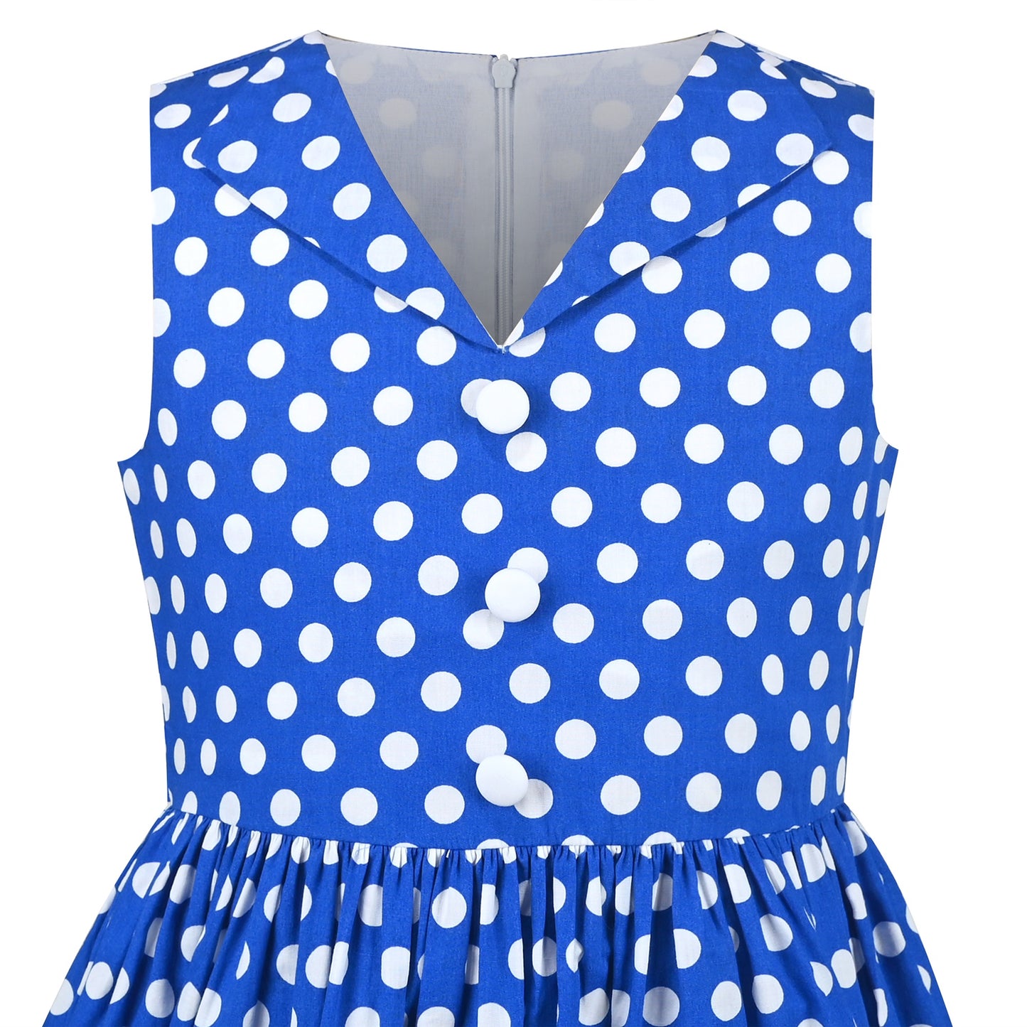 Girls Dress Pink Polka Dot Pocket Button School Summer Sleeveless Cotton Blue