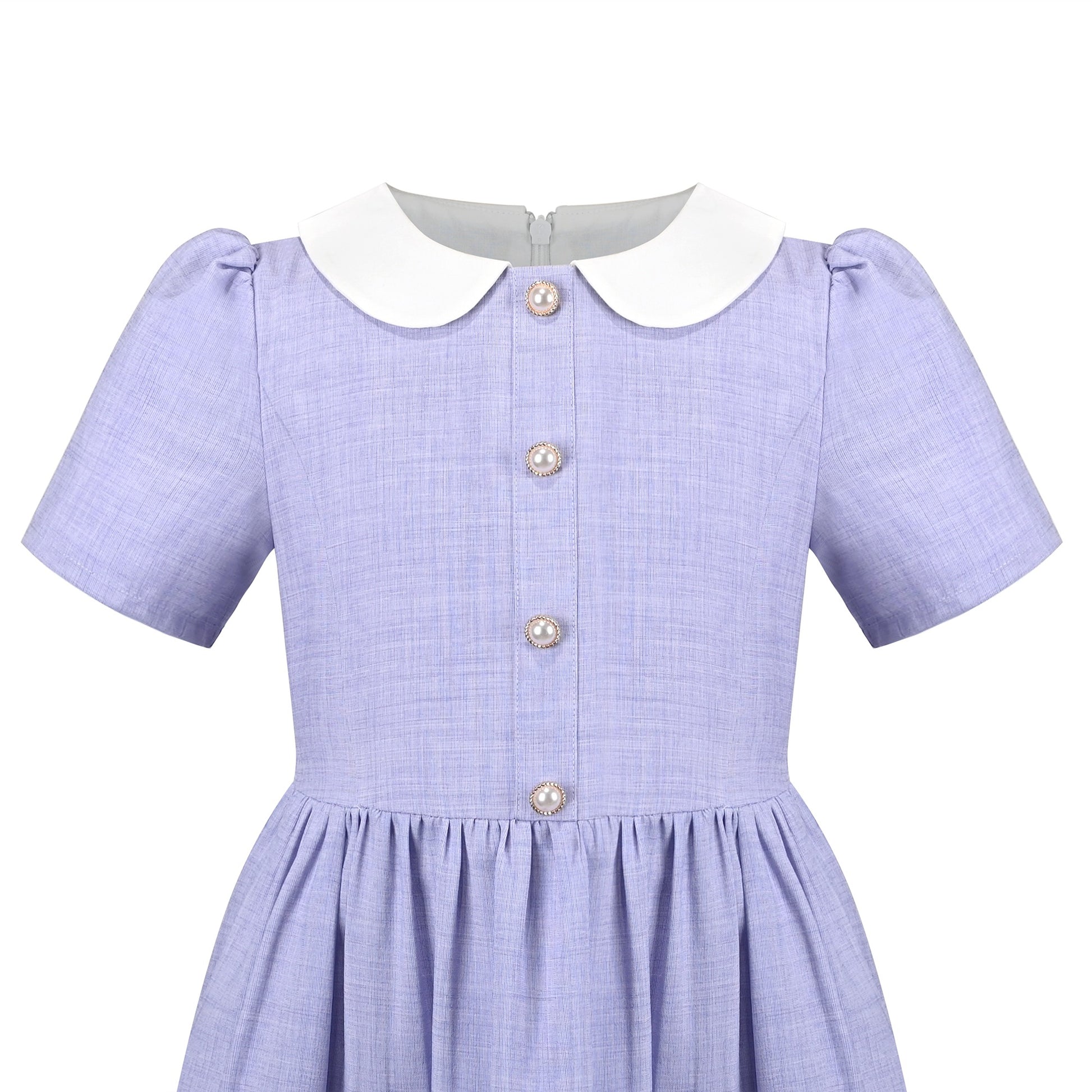 Girls Dress Purple Rainbow White Collar Short Sleeve Casual Birthday Purple