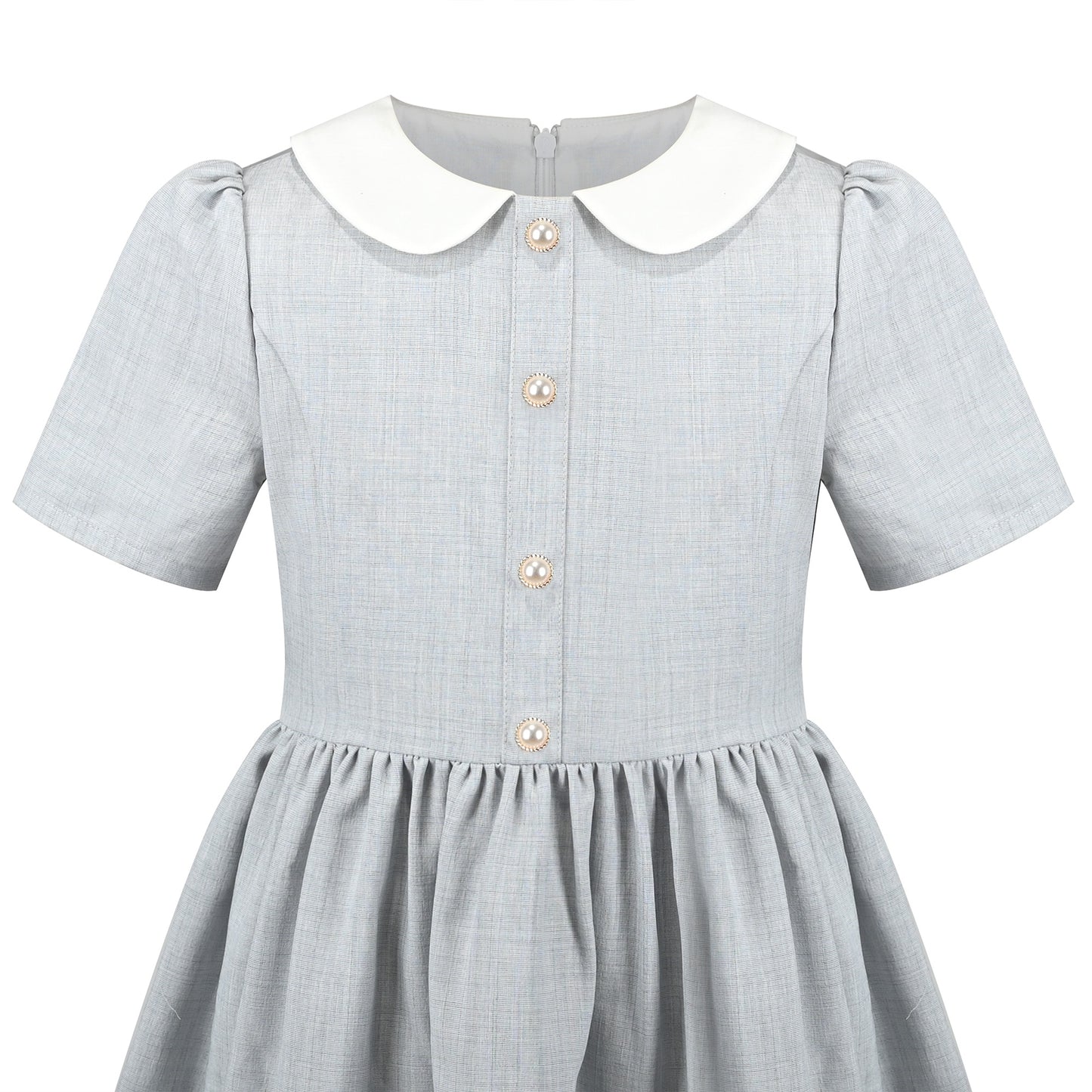 Girls Dress Purple Rainbow White Collar Short Sleeve Casual Birthday Gray