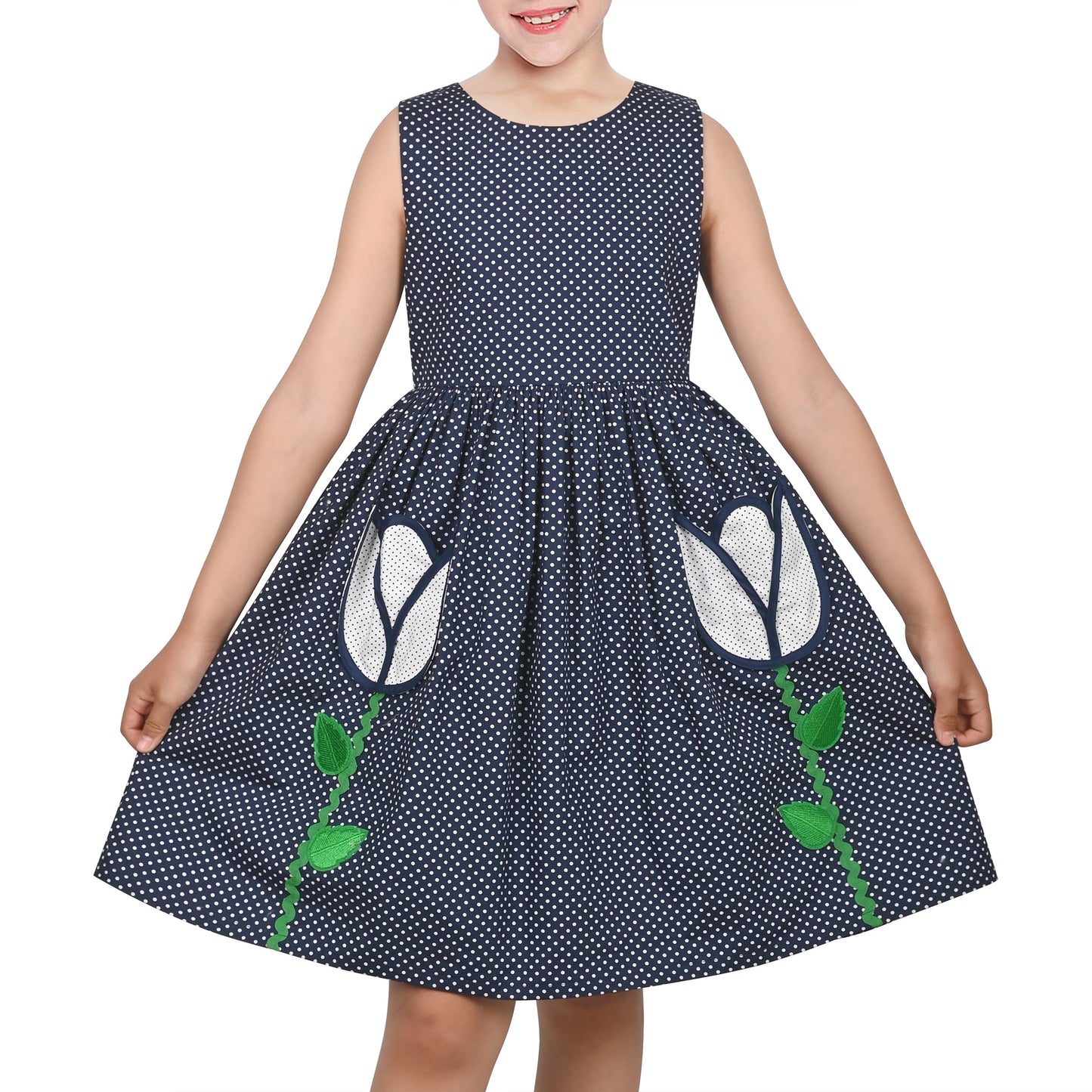 Girls Dress Floral Criss Cross Summer Sundress Sleeveless Casual Daily Blue