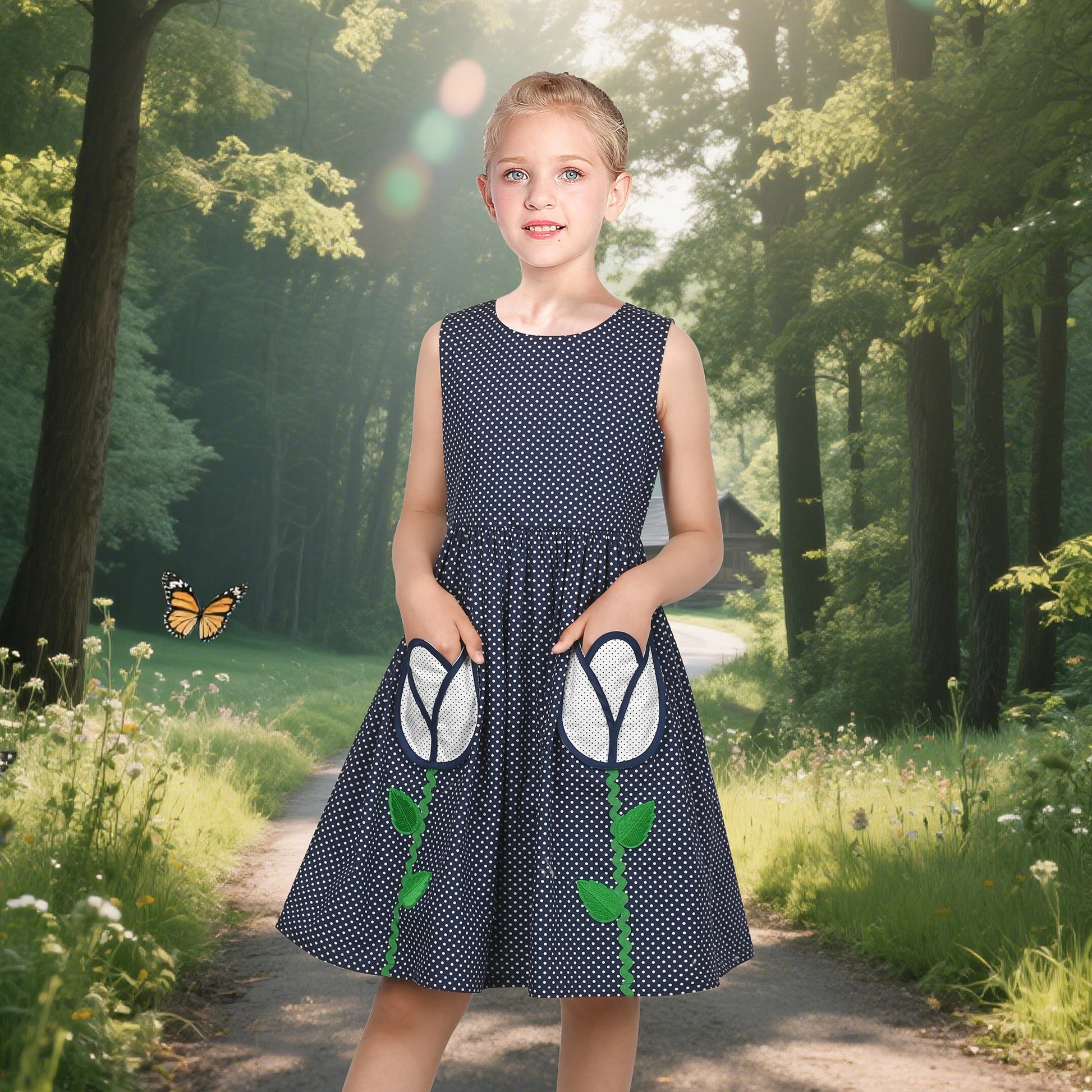 Girls Dress Floral Criss Cross Summer Sundress Sleeveless Casual Daily Blue