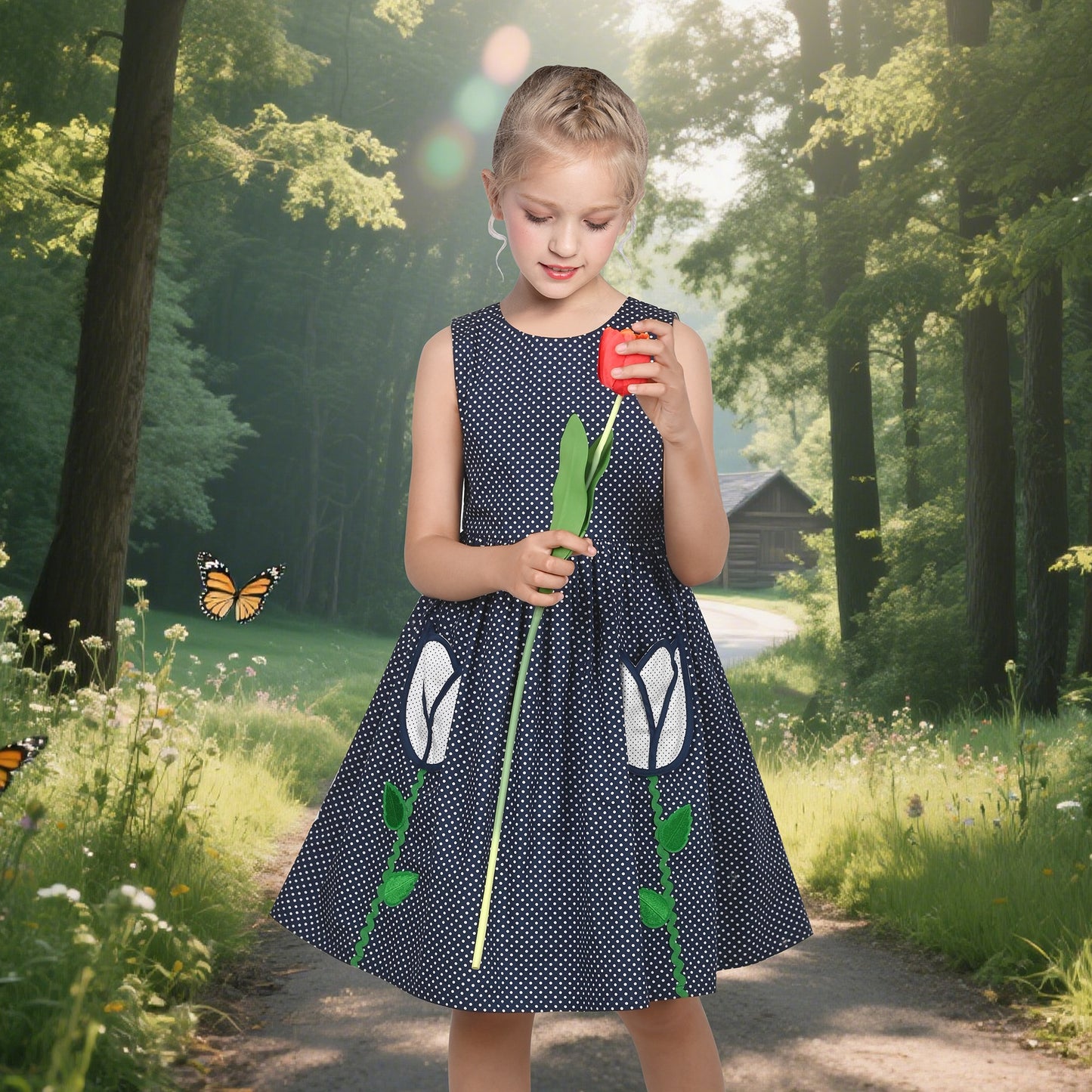 Girls Dress Floral Criss Cross Summer Sundress Sleeveless Casual Daily Blue