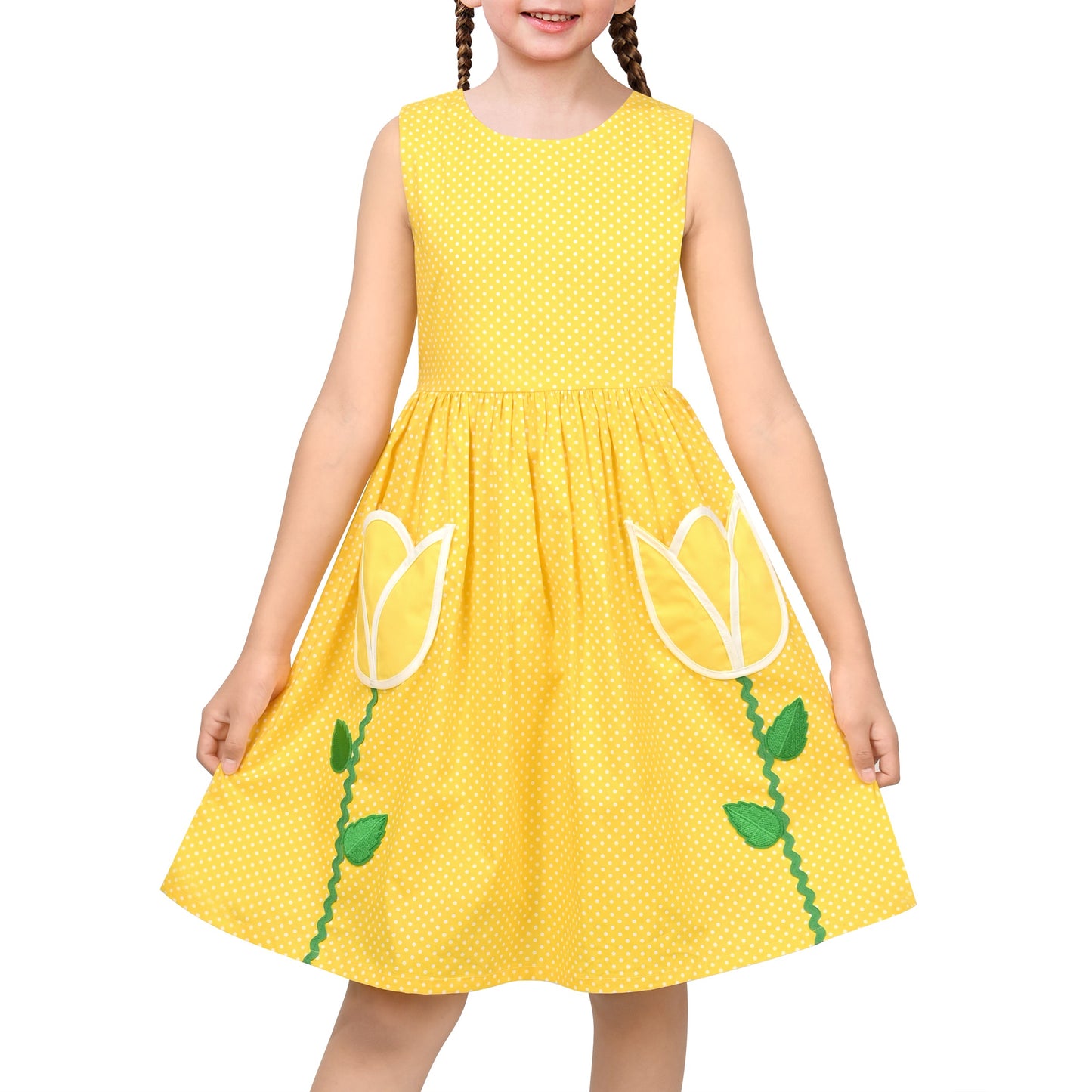 Girls Dress Floral Criss Cross Summer Sundress Sleeveless Casual Daily Yellow