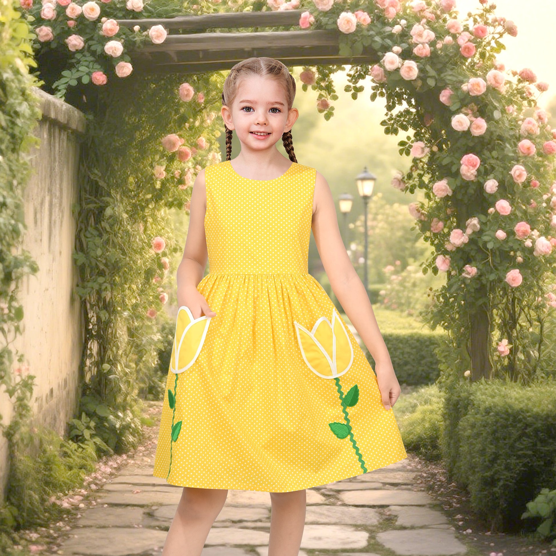 Girls Dress Floral Criss Cross Summer Sundress Sleeveless Casual Daily Yellow