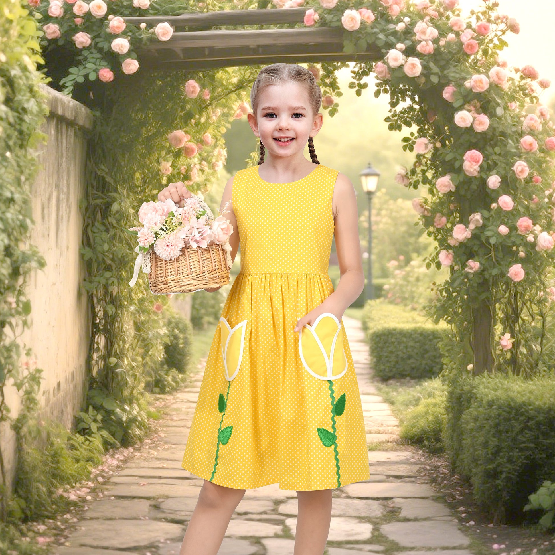 Girls Dress Floral Criss Cross Summer Sundress Sleeveless Casual Daily Yellow