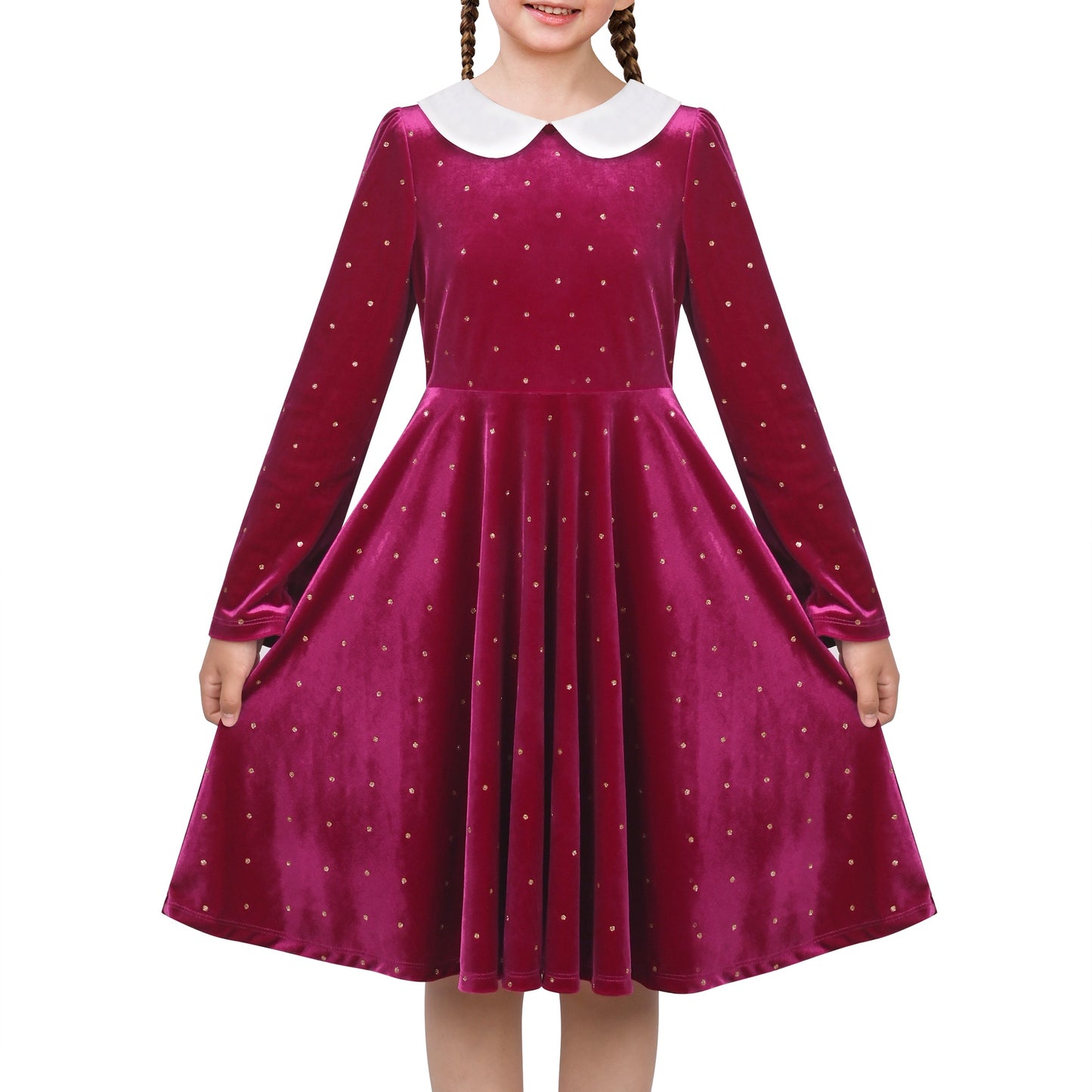 Girls Dress Pink Sequin Butterfly Vintage Long Sleeve Casual Warm Winter Red