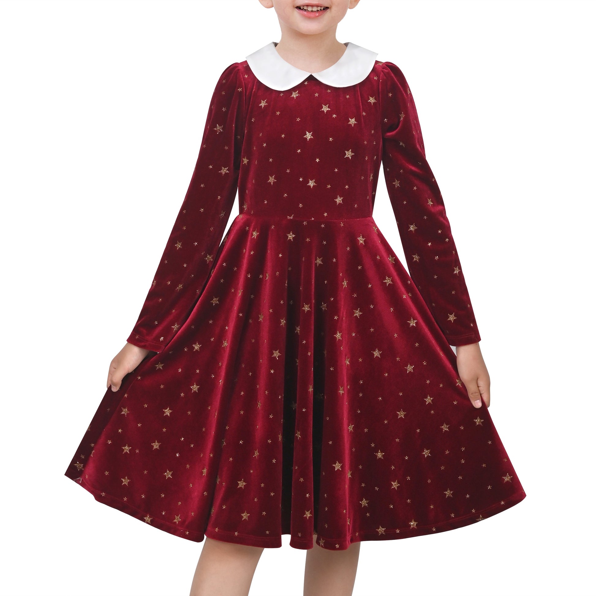 Girls Dress Pink Sequin Butterfly Vintage Long Sleeve Casual Warm Winter Red