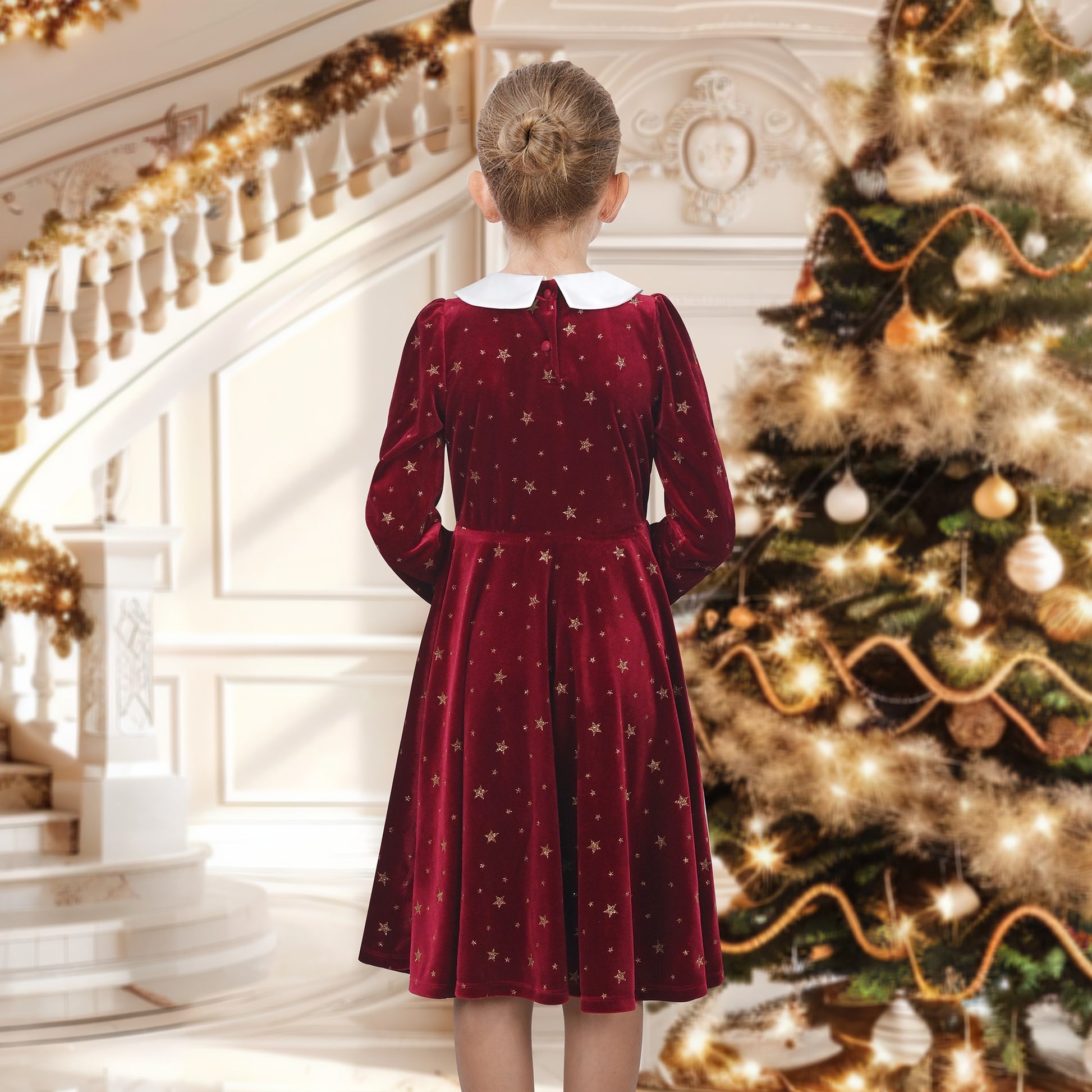 Girls Dress Pink Sequin Butterfly Vintage Long Sleeve Casual Warm Winter Red