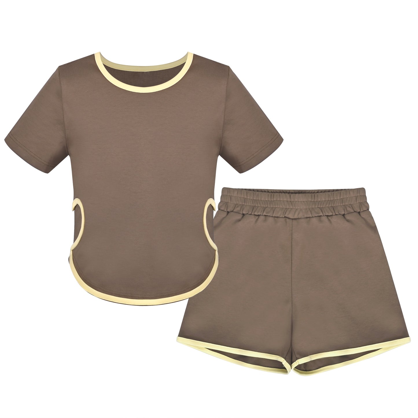 Girls Tee Sport Clothing Outfit Set Glitter Heart s Short Sleeve Brown