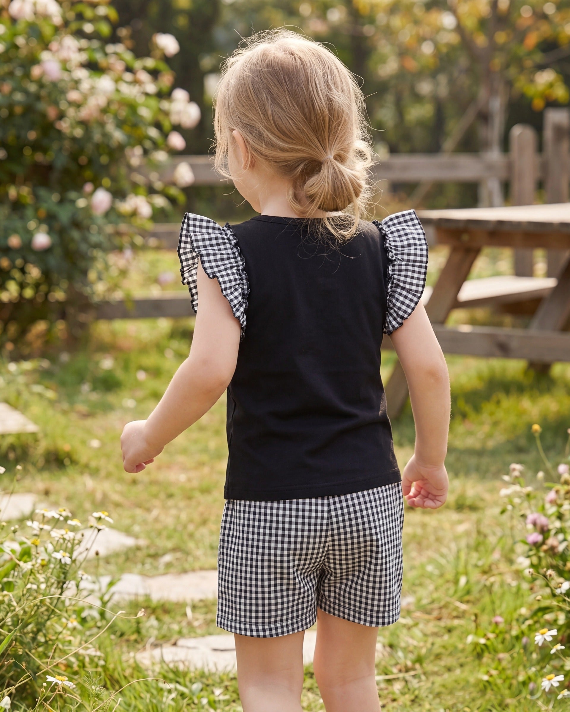 Girls 2 Pcs Shorts Set White Eyelet Puff Peplum Khaki Cool Summer Casual Black