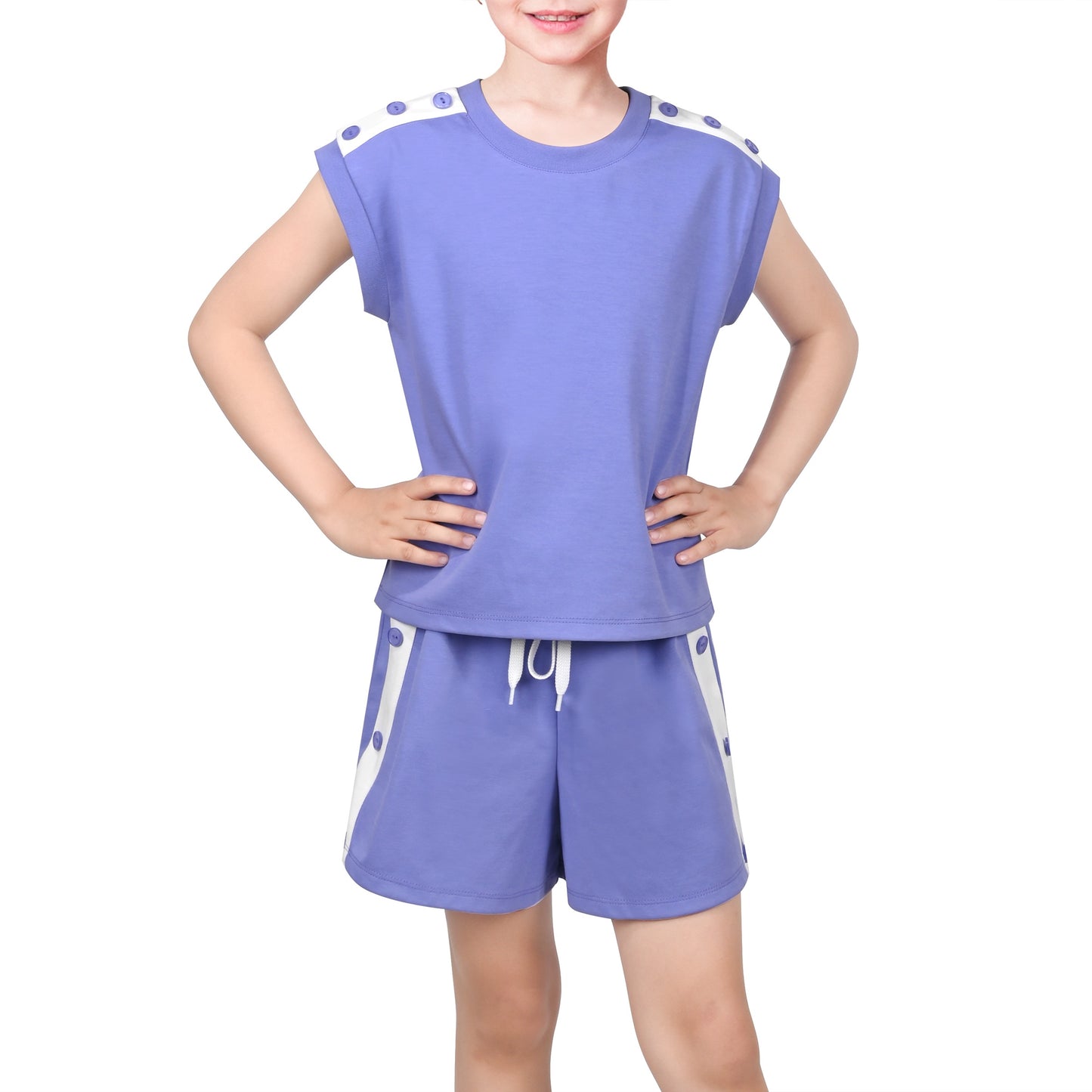 Girls Tee Sport Clothing Outfit Set Glitter Heart s Short Sleeve Blue