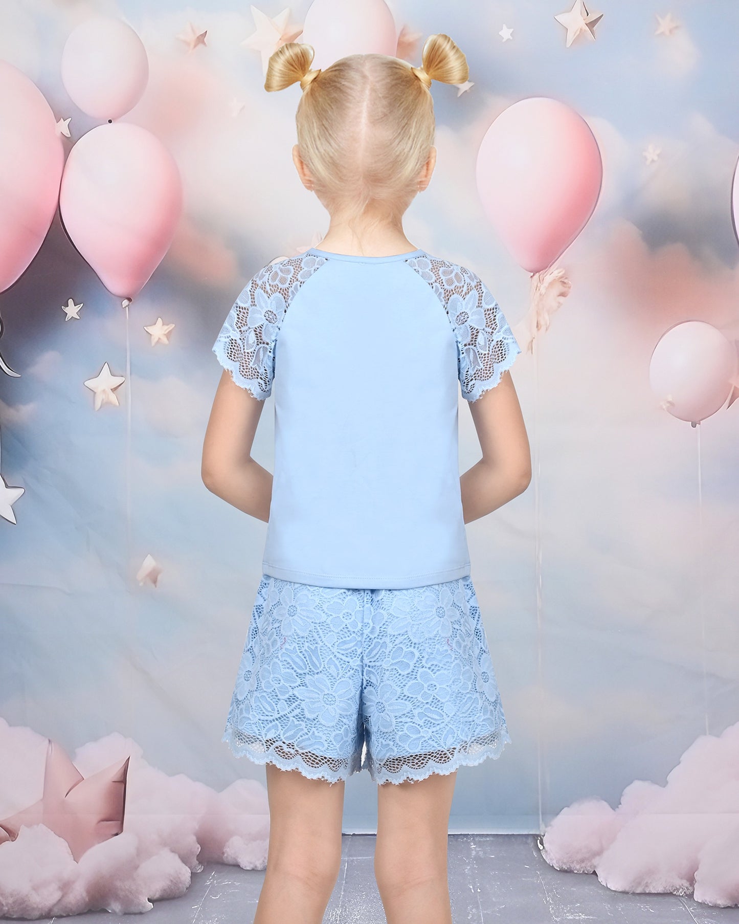Girls Tee Sport Clothing Outfit Set Glitter Heart s Short Sleeve Blue