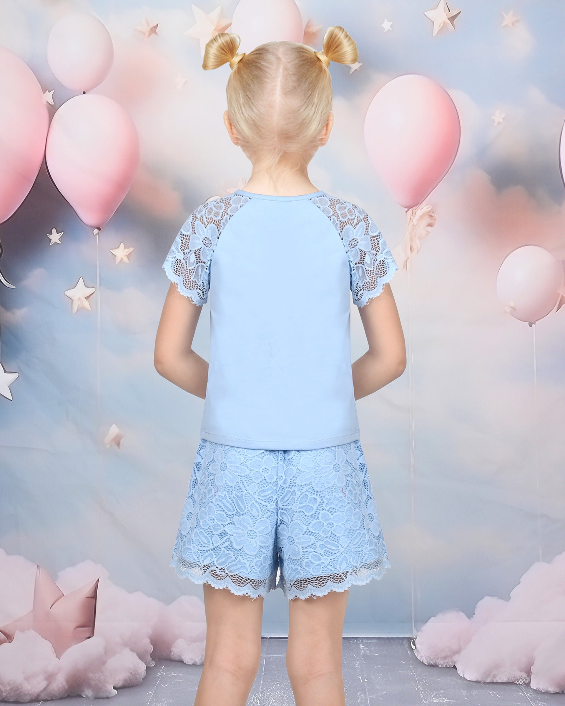 Girls Tee Sport Clothing Outfit Set Glitter Heart s Short Sleeve Blue