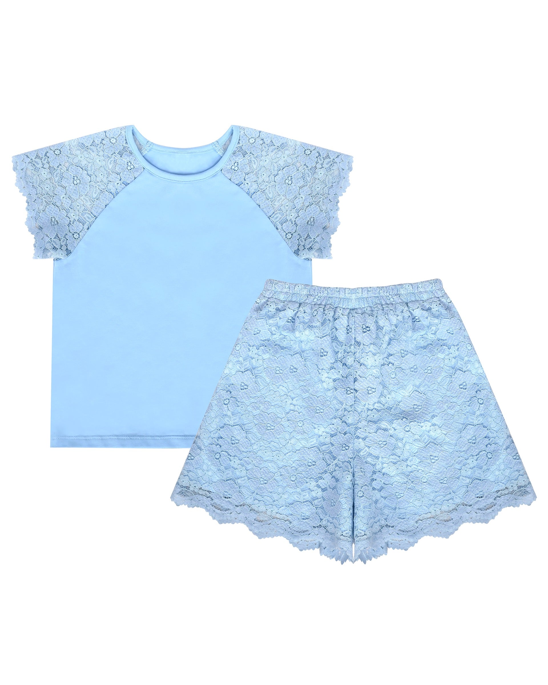 Girls Tee Sport Clothing Outfit Set Glitter Heart s Short Sleeve Blue