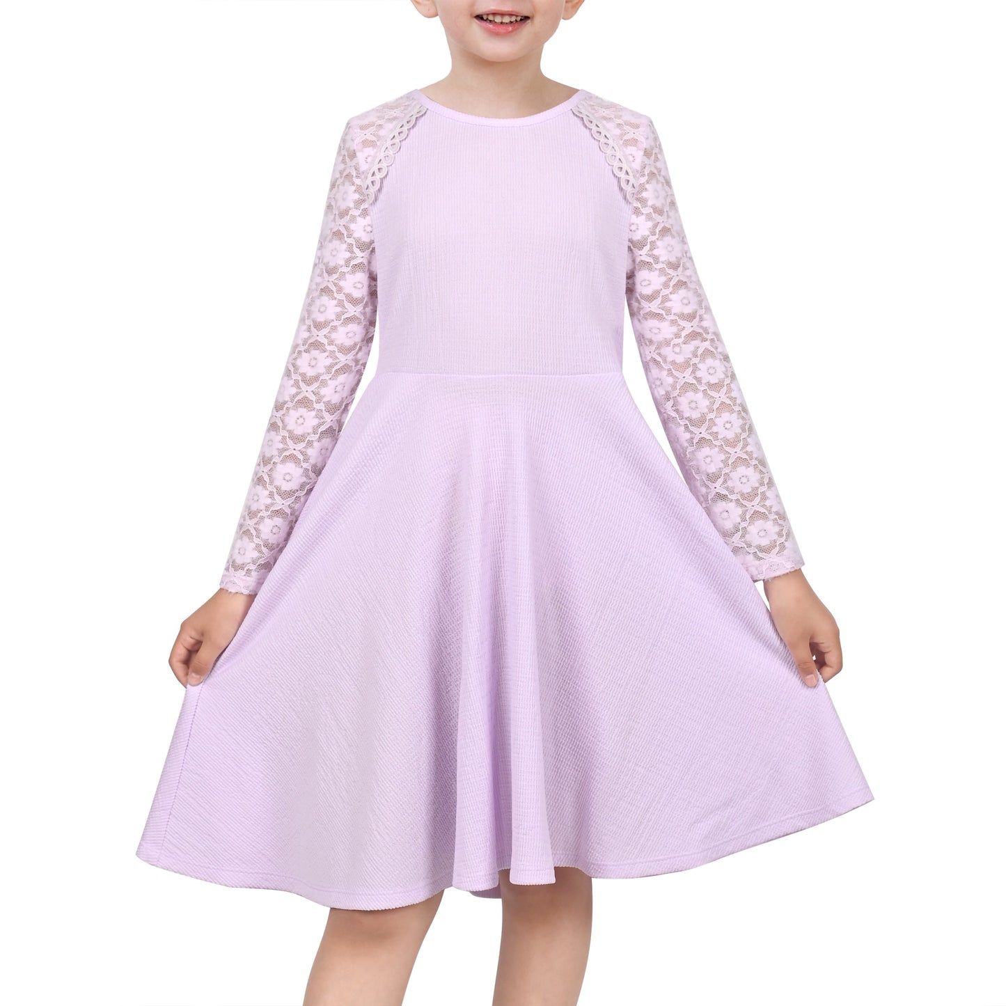 Girls Dress Red Lace Floral Hollow Back Formal Evening Long Sleeve Purple