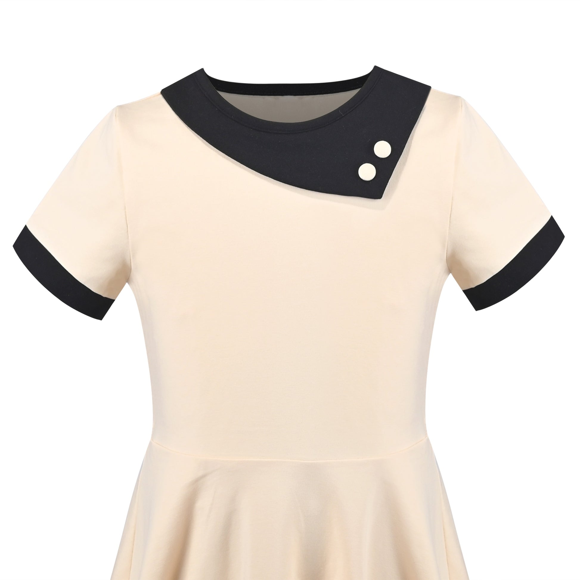 Girls Dress Tan Beige Asymmetric Collar Knit Preppy School Family Short Sleeve Yellow