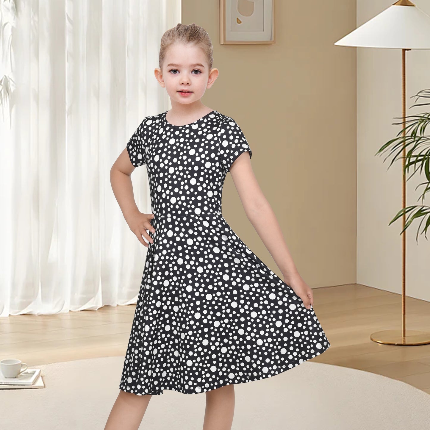 Girls Dress Blue Unicorn Short Sleeve Casual Dress Black