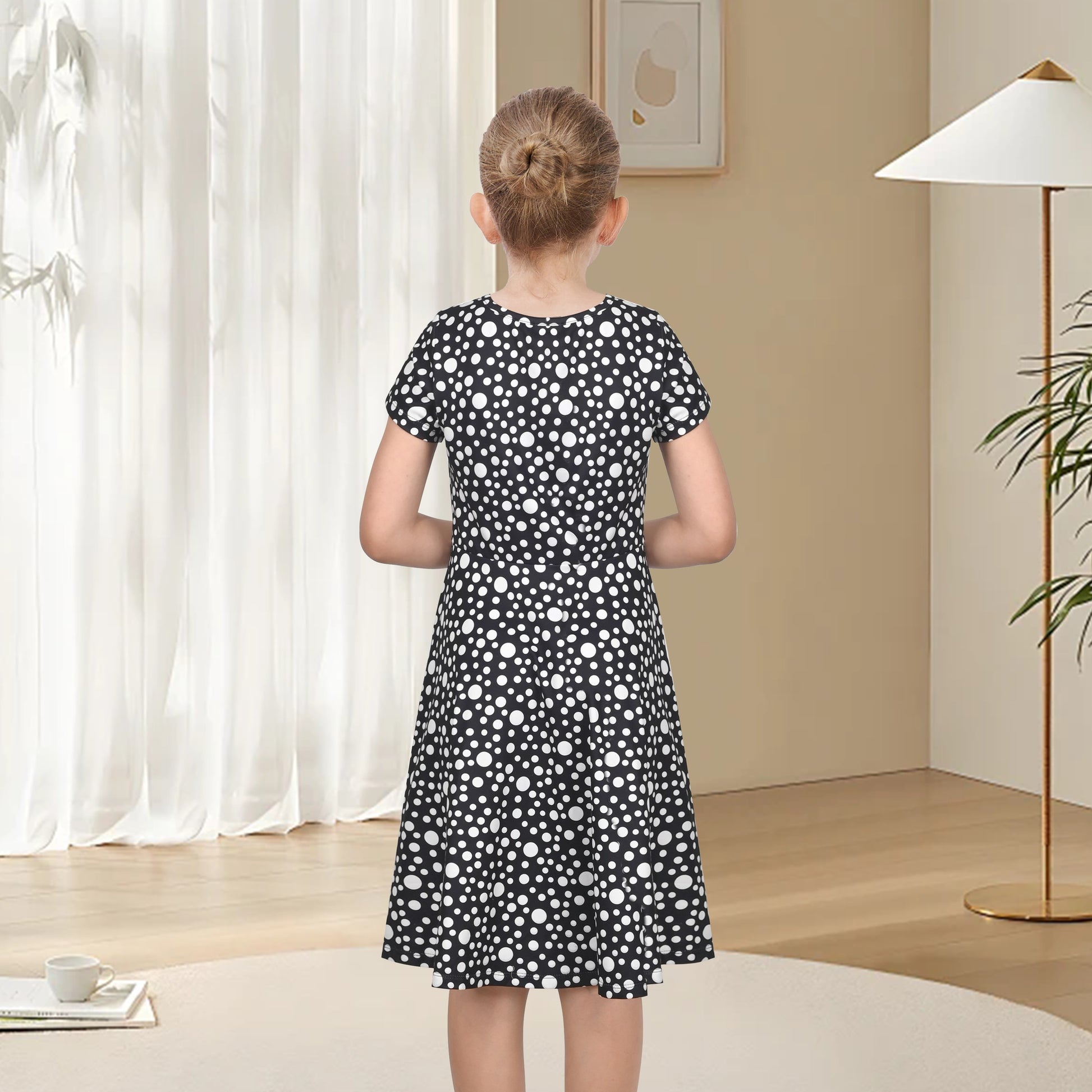 Girls Dress Blue Unicorn Short Sleeve Casual Dress Black