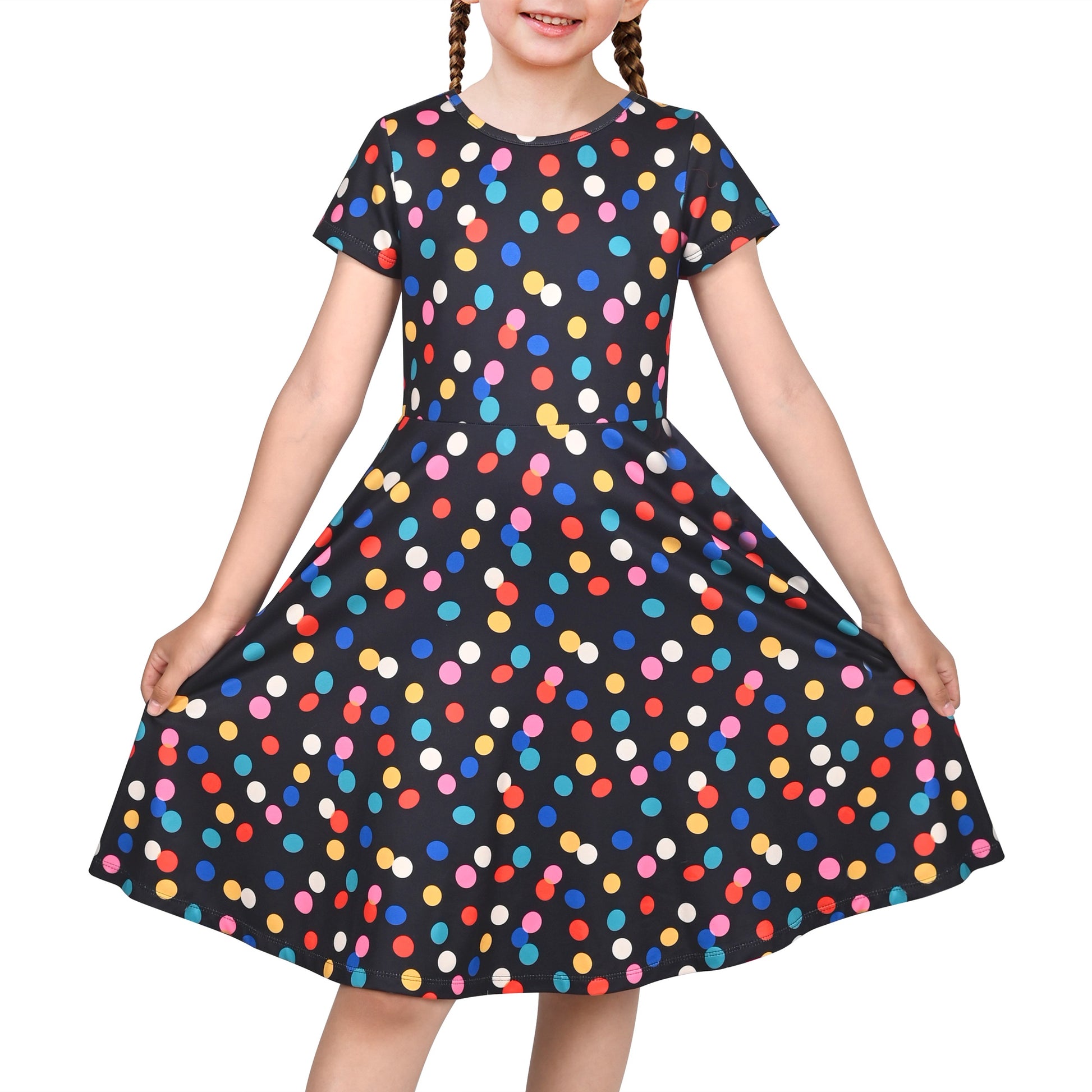 Girls Dress Blue Unicorn Short Sleeve Casual Dress Multi-Color