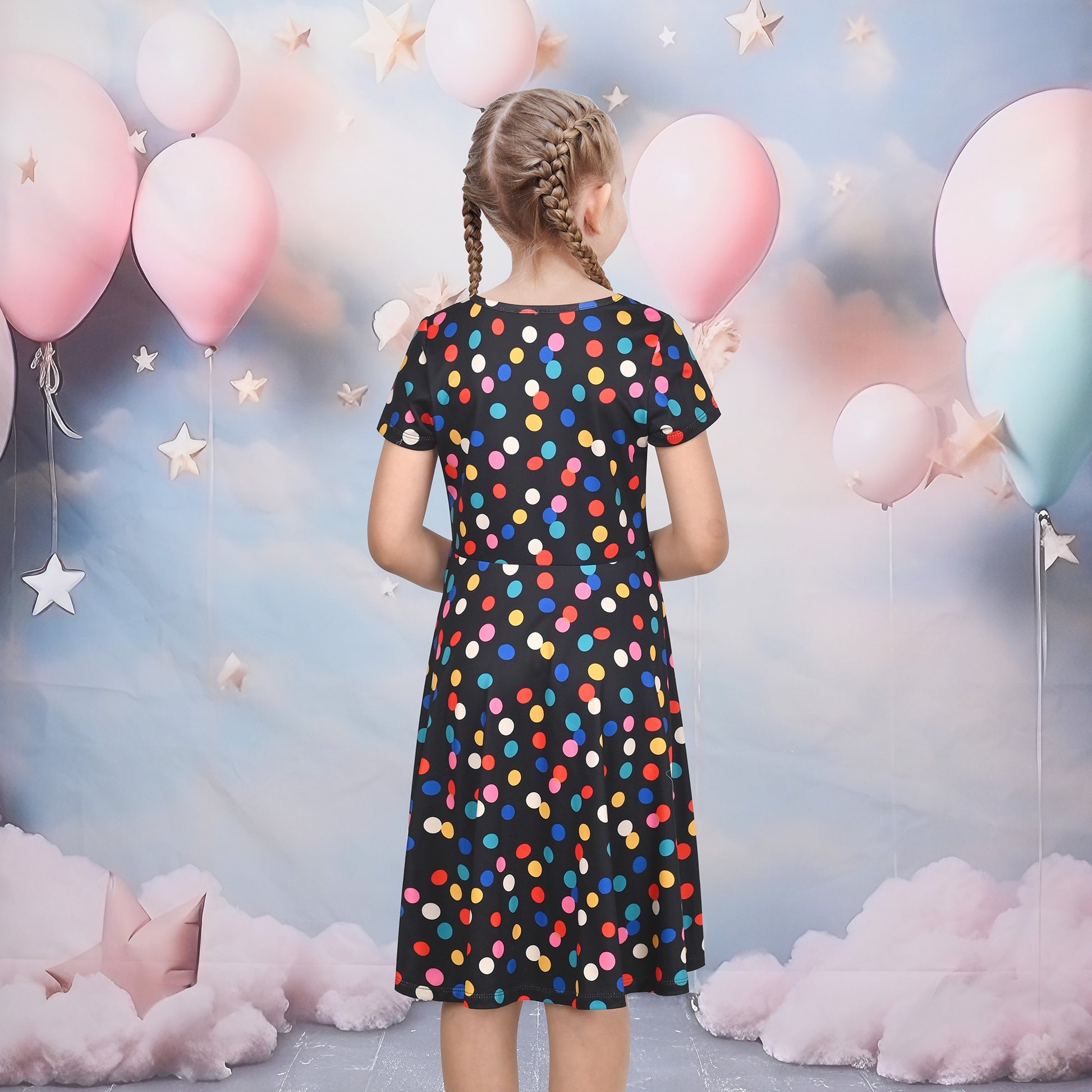 Girls Dress Blue Unicorn Short Sleeve Casual Dress Multi-Color