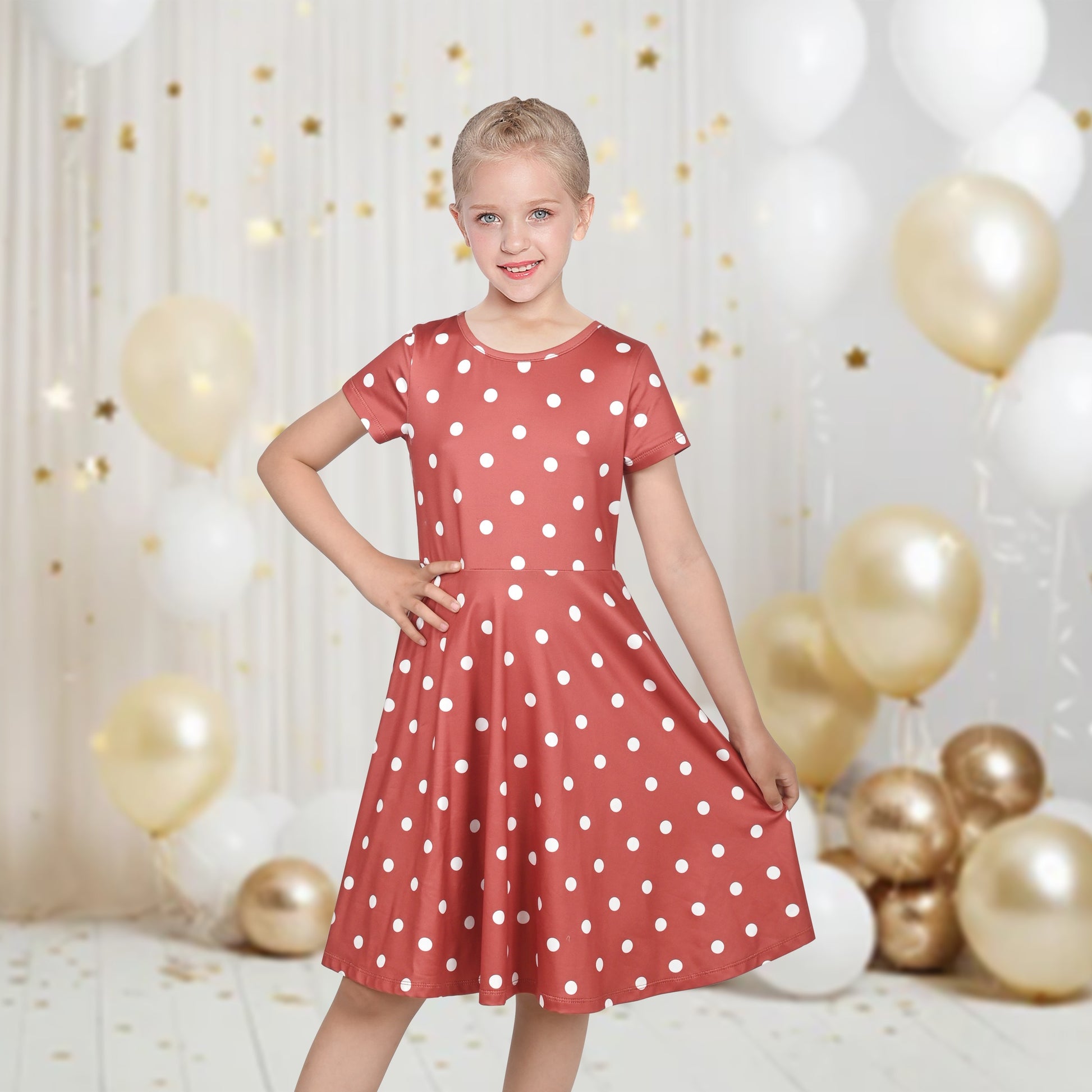 Girls Dress Blue Unicorn Short Sleeve Casual Dress Brown