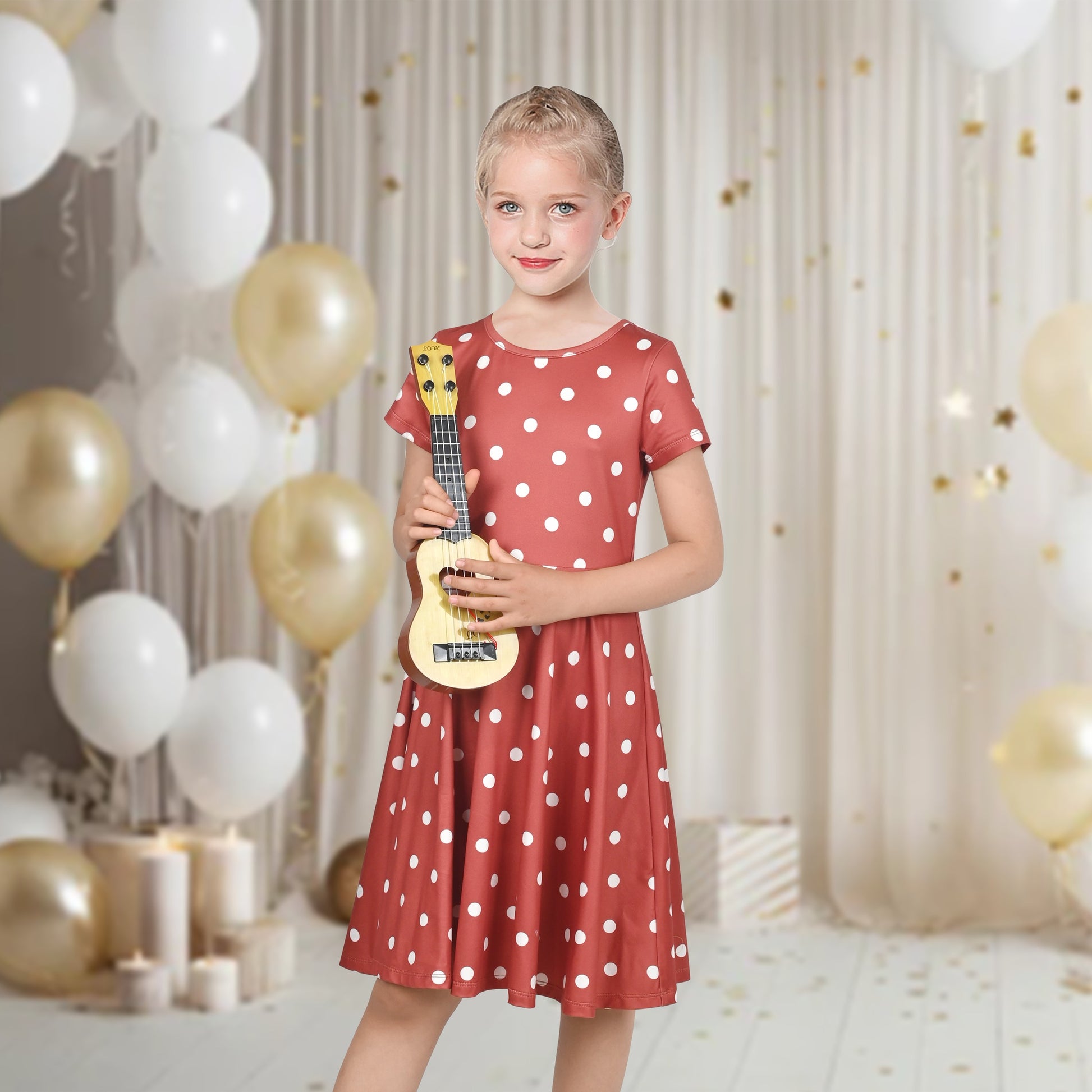 Girls Dress Blue Unicorn Short Sleeve Casual Dress Brown