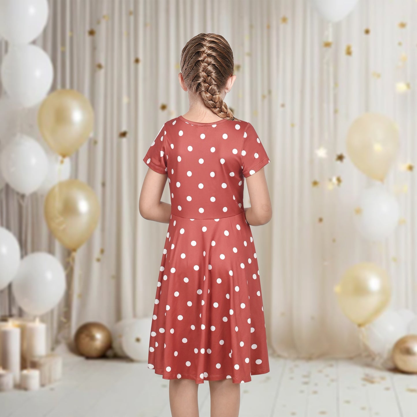 Girls Dress Blue Unicorn Short Sleeve Casual Dress Brown