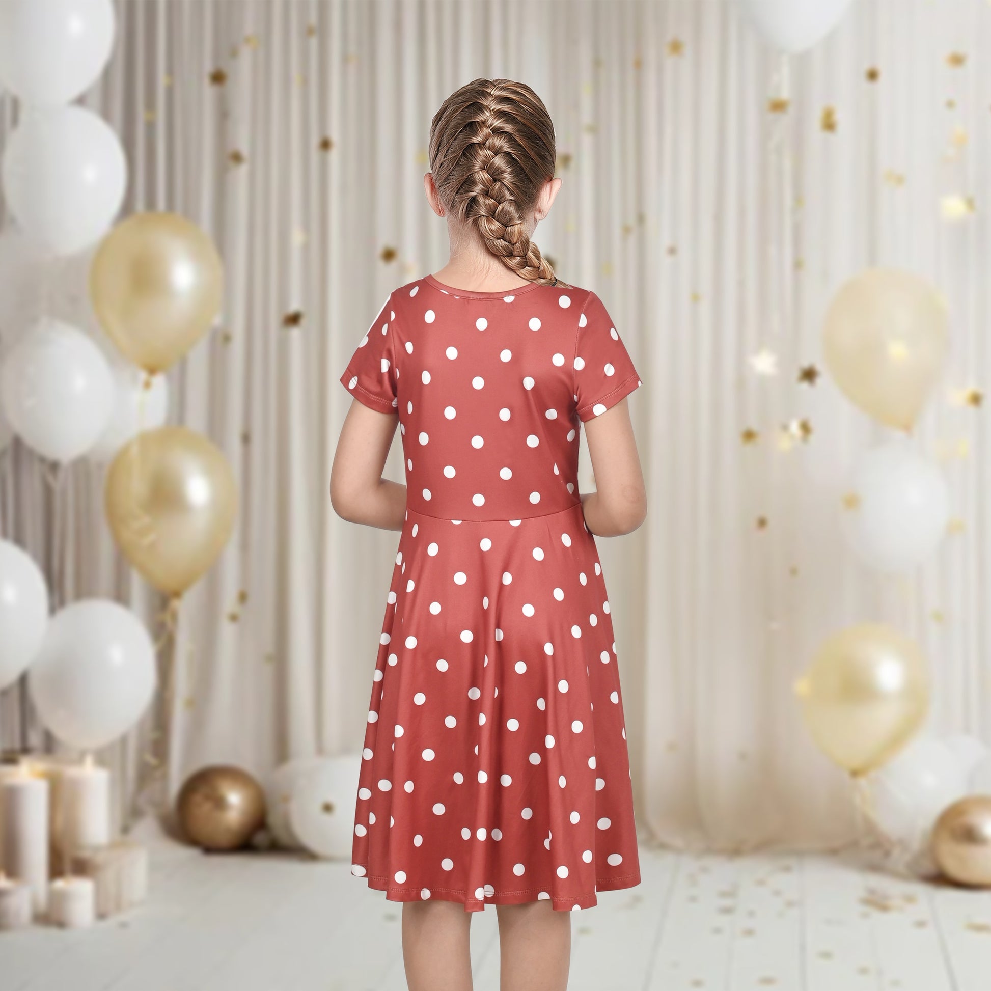 Girls Dress Blue Unicorn Short Sleeve Casual Dress Brown