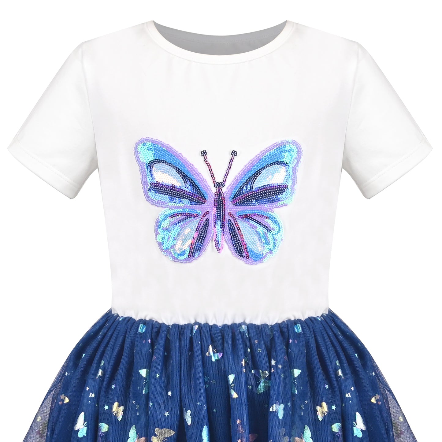 Girls Dress Dancing Girl Print Tutu Short Sleeve Sundress Blue