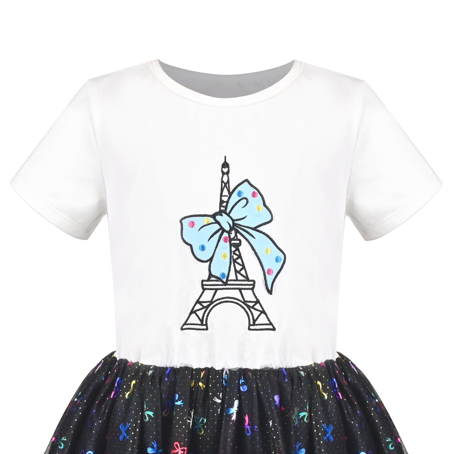 Girls Dress Dancing Girl Print Tutu Short Sleeve Sundress Black