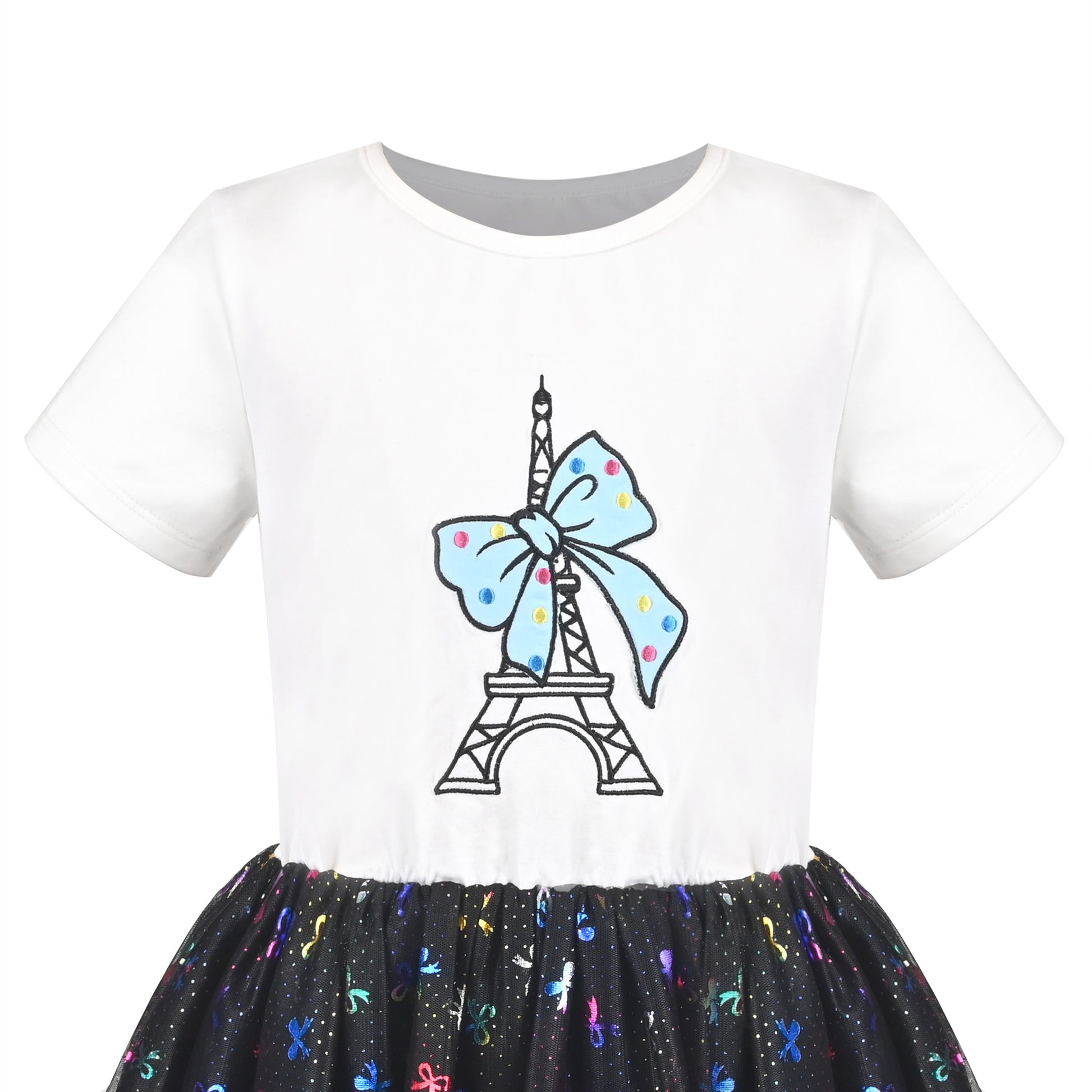 Girls Dress Dancing Girl Print Tutu Short Sleeve Sundress Black