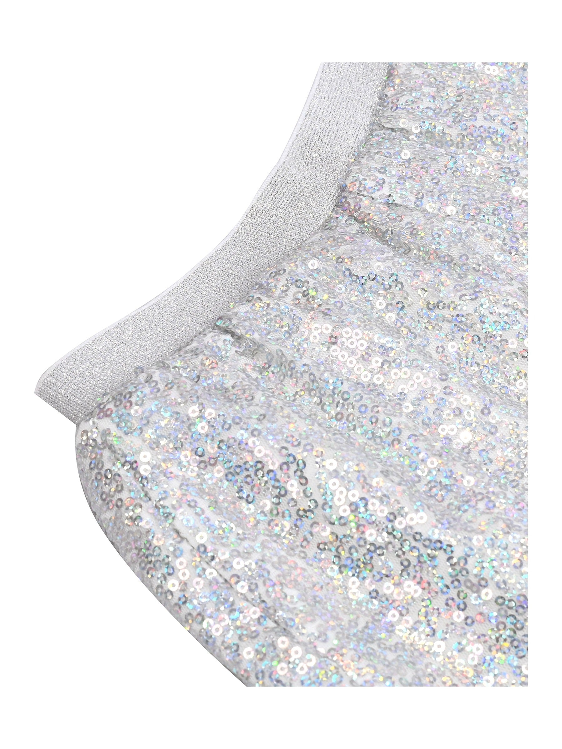 Girl Shorts Silver Sparkle Sequin Mid Waist Elastic Show Dance Party Silver