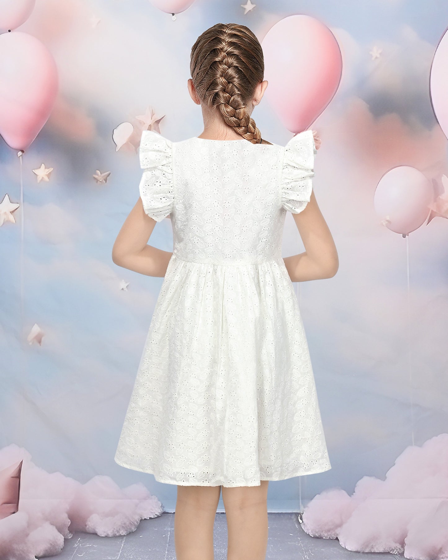 Girls Dress Lemon Button Front Swiss Dot Ruffle Cap Sleeve V Neck Party Classic Casual White