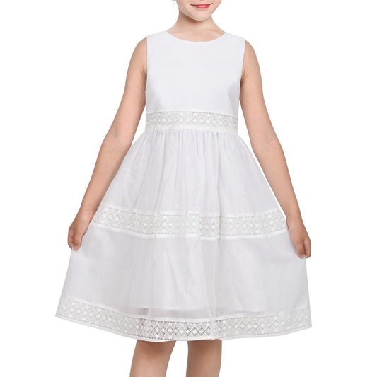 Flower Girls Dress Lace Trim Bow Communion Wedding Baptism Ceremony Birthday Formal White