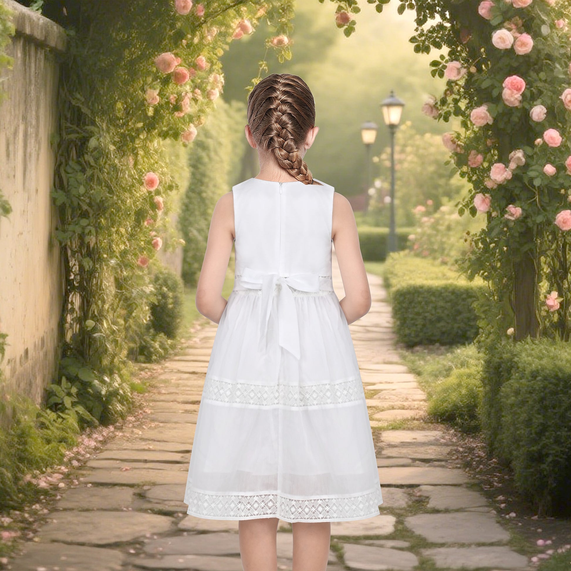 Flower Girls Dress Lace Trim Bow Communion Wedding Baptism Ceremony Birthday Formal White
