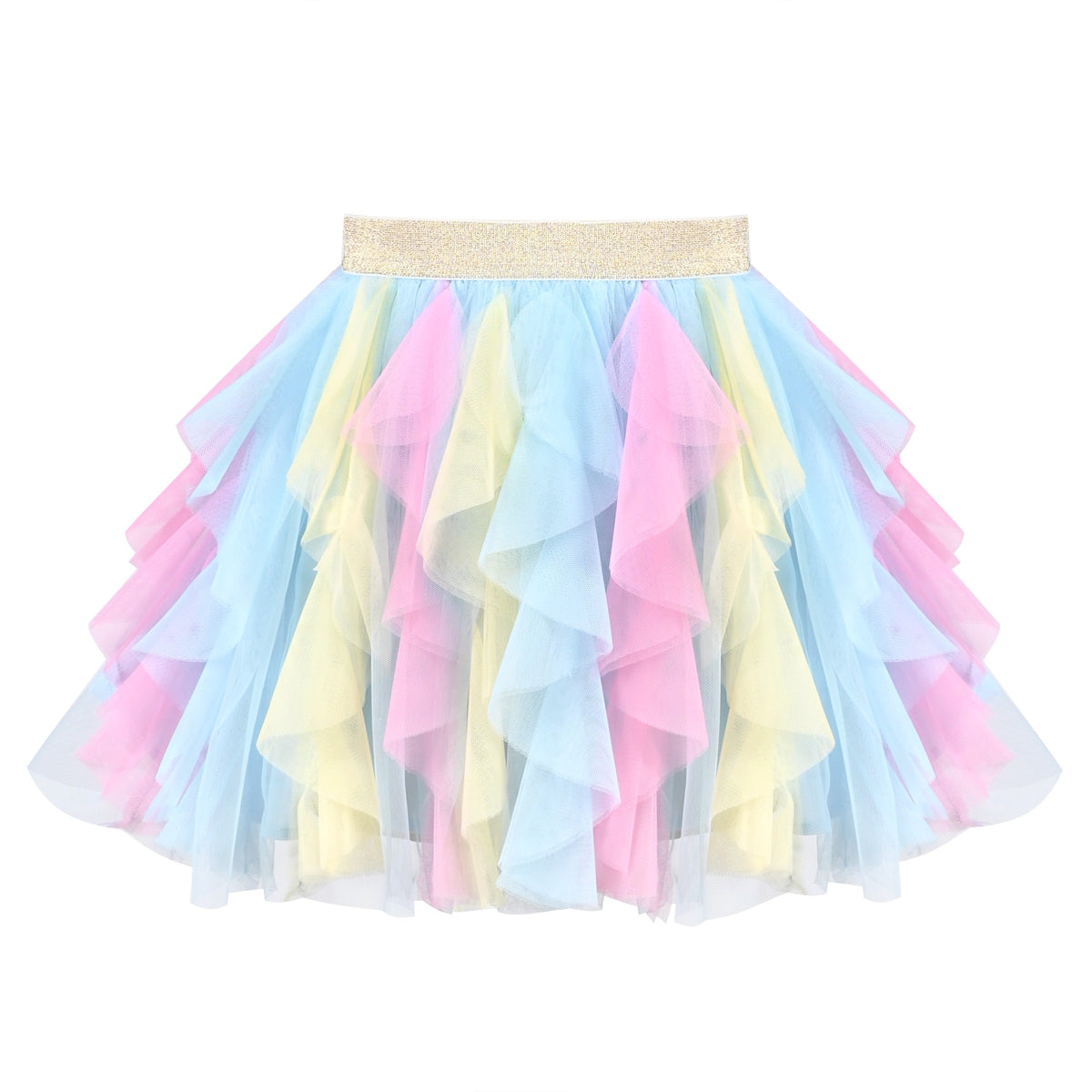 Girls Skirt Rainbow Layered Ruffle Fluffy Tutu Princess Party Birthday - Blue Pink
