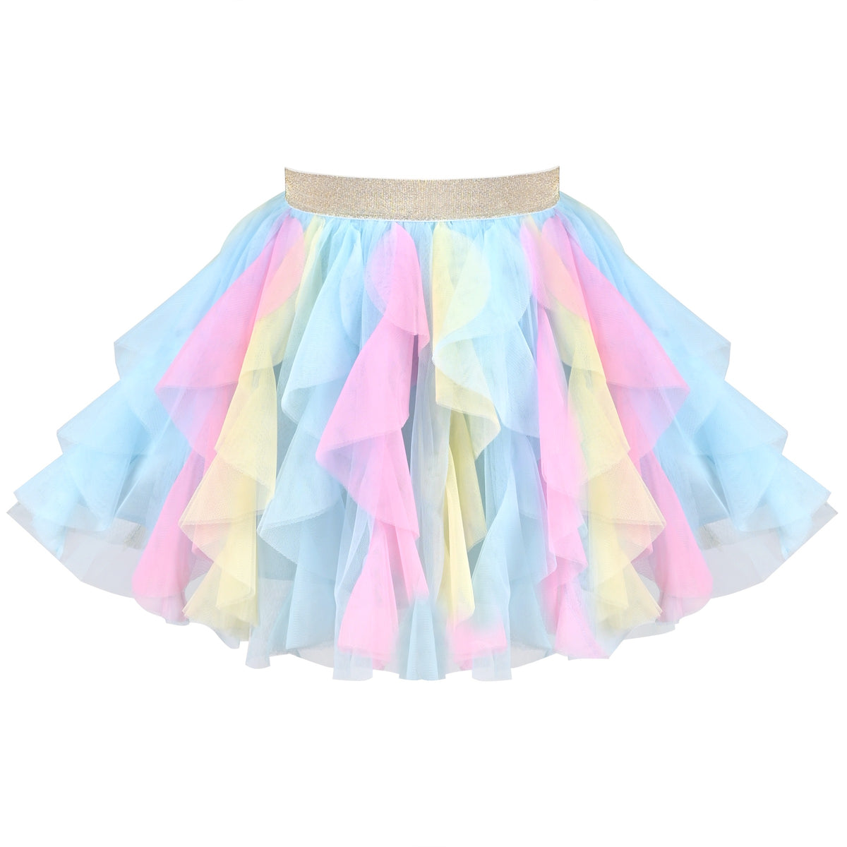 Girls Skirt Rainbow Layered Ruffle Fluffy Tutu Princess Party Birthday - Blue Pink