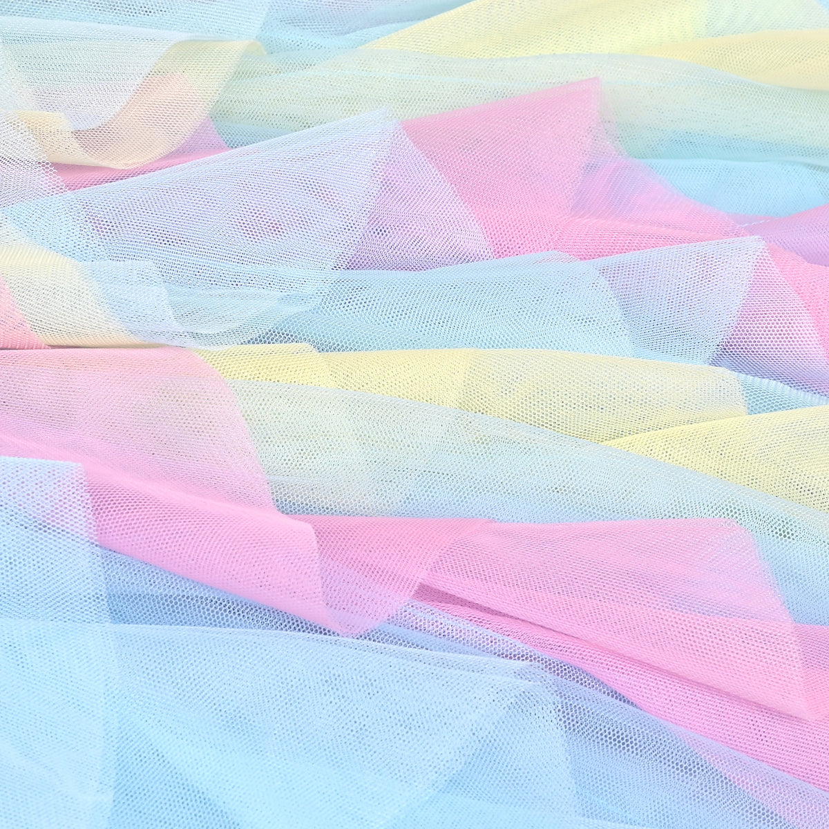 Girls Skirt Rainbow Layered Ruffle Fluffy Tutu Princess Party Birthday - Blue Pink
