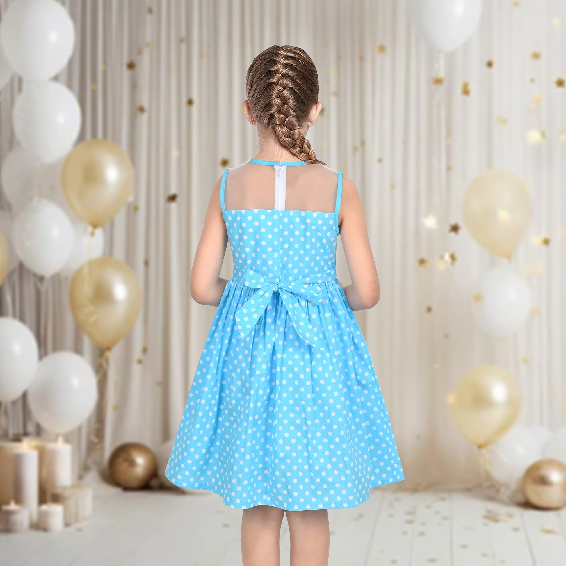 Girls Dress Transparent Shoulder Checkered Plaid Hot Pink Party Sundress Blue