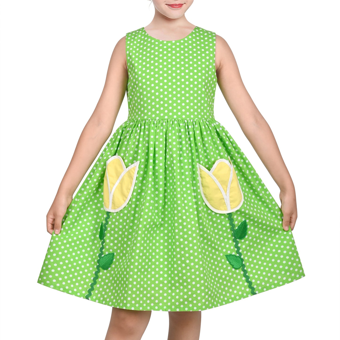 Girls Dress Floral Criss Cross Summer Sundress Sleeveless Casual Daily Green