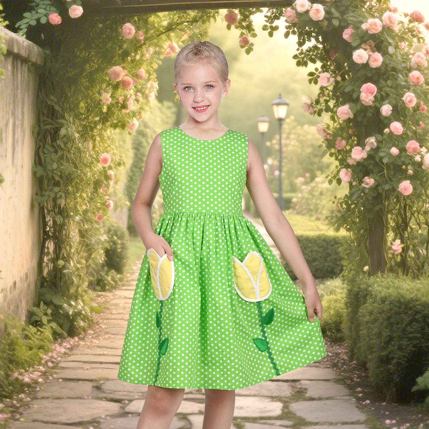 Girls Dress Floral Criss Cross Summer Sundress Sleeveless Casual Daily Green