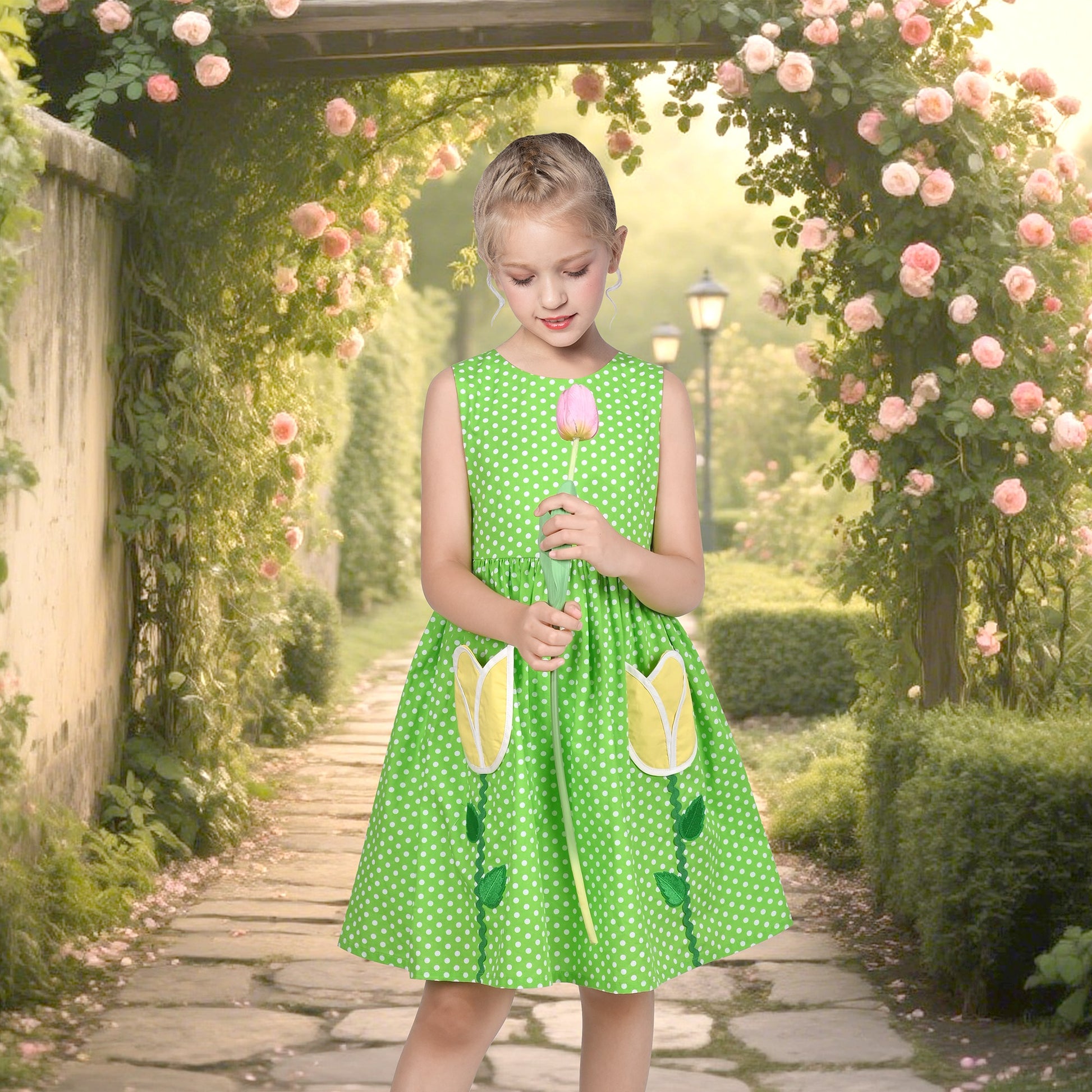 Girls Dress Floral Criss Cross Summer Sundress Sleeveless Casual Daily Green