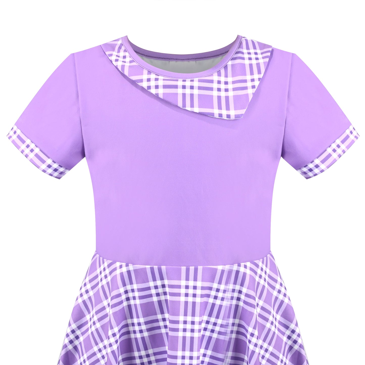 Girls Dress Tan Beige Asymmetric Collar Knit Preppy School Family Short Sleeve Purple