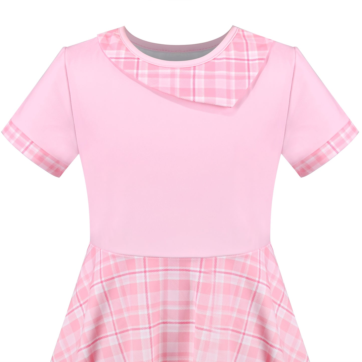 Girls Dress Tan Beige Asymmetric Collar Knit Preppy School Family Short Sleeve Pink