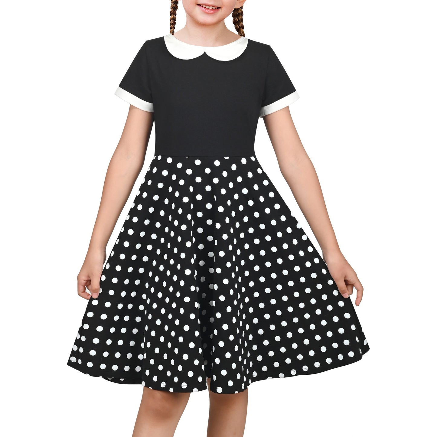 Girls Dress Tan Beige Asymmetric Collar Knit Preppy School Family Short Sleeve Black