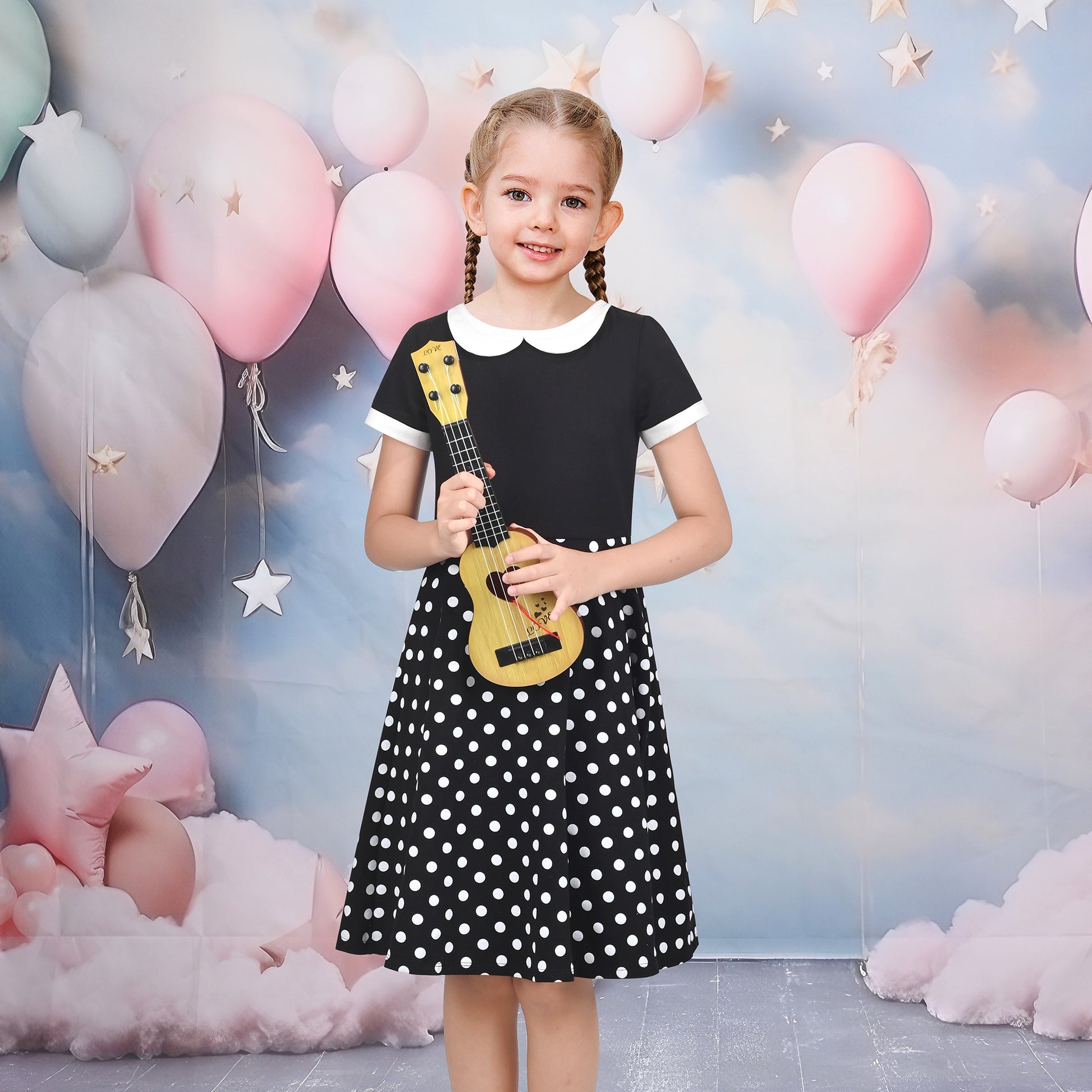 Girls Dress Tan Beige Asymmetric Collar Knit Preppy School Family Short Sleeve Black